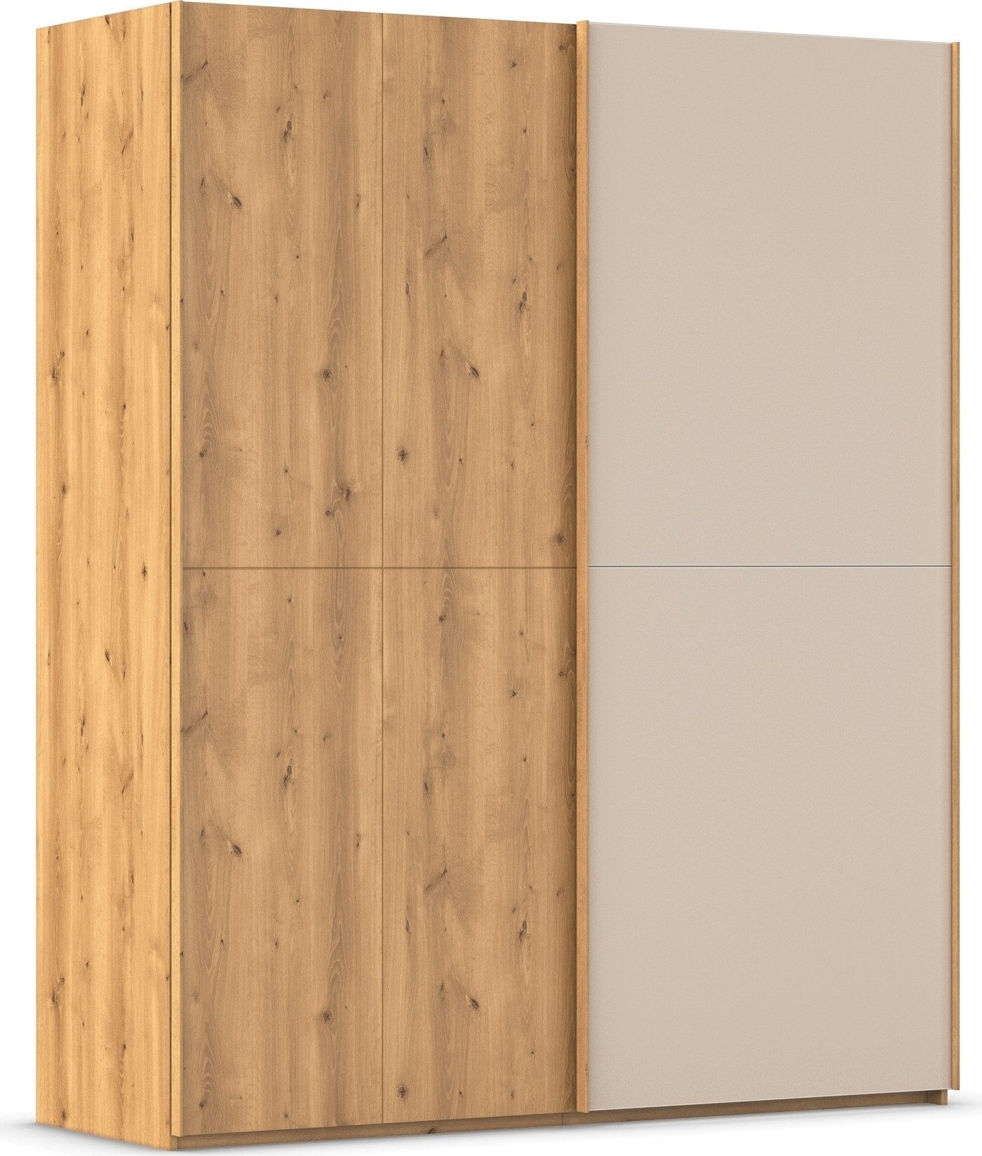 rauch Schwebetürenschrank Kleiderschrank Schrank Garderobe Schlafzimmerschrank SCALE-WOOD edle geteilte Front in massiver Asteiche mit Glastüren MADE IN GERMANY