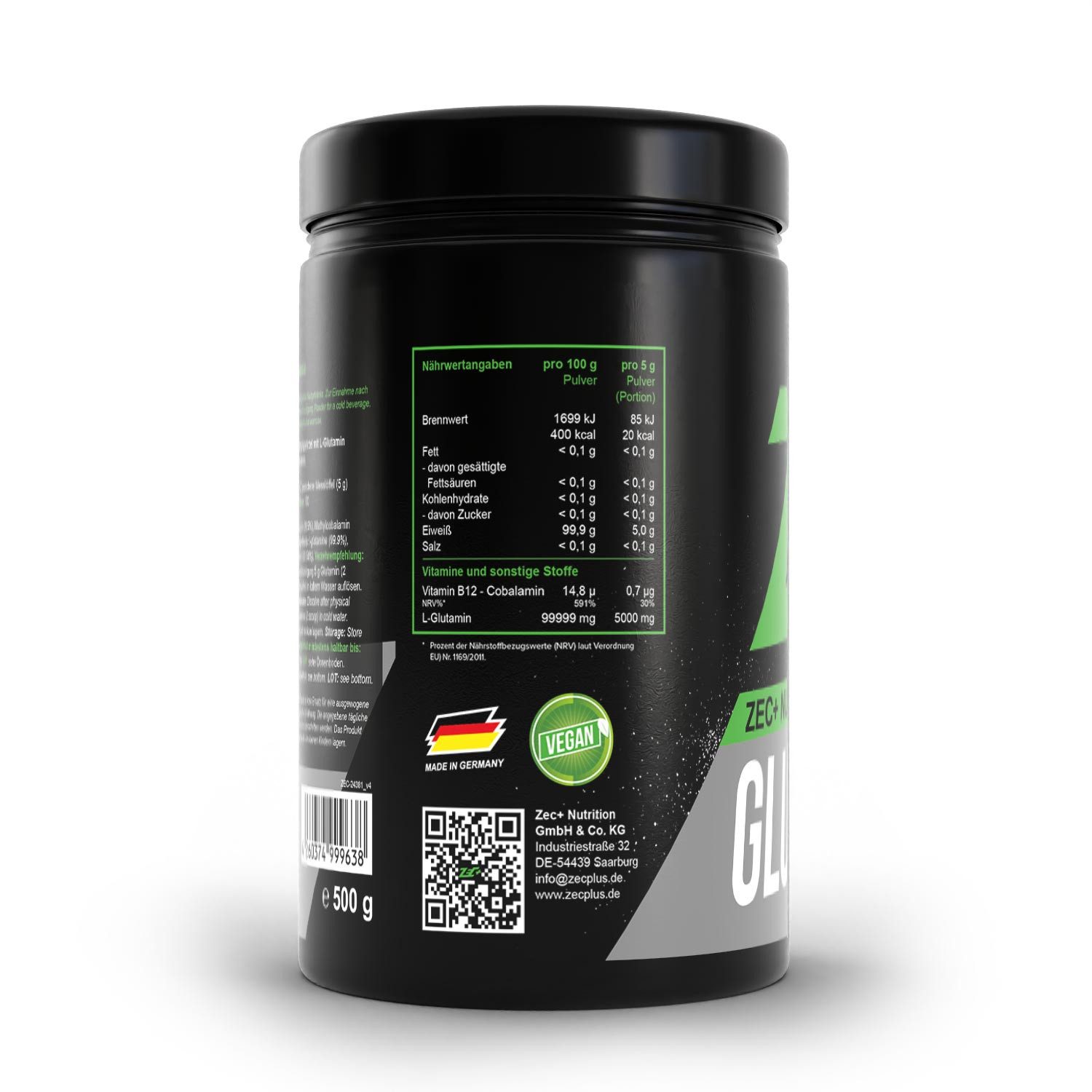 Zec+ Nutrition ZEC+ GLUTAMIN Pulver, 500g Pulver