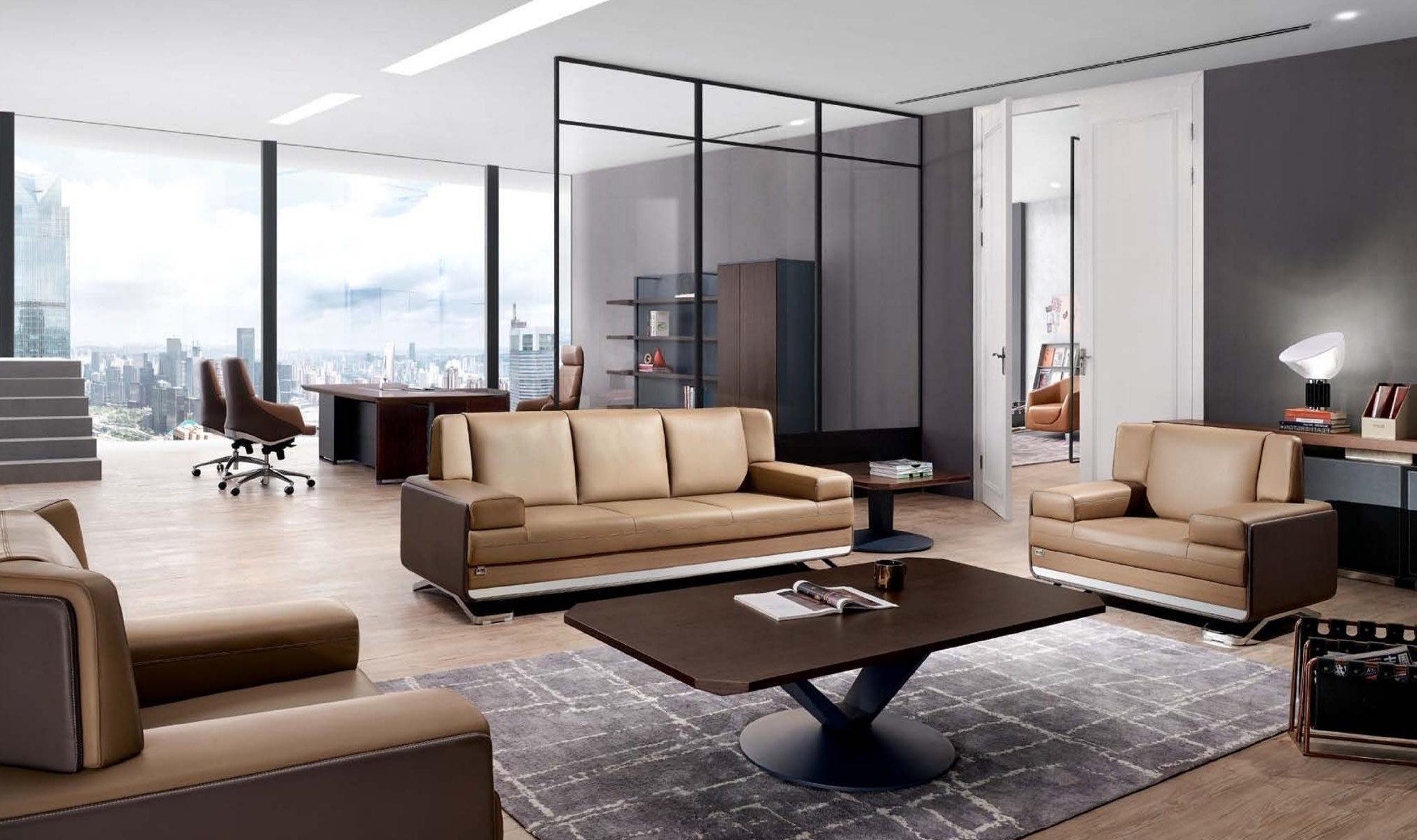 Xlmoebel 3-Sitzer Kunstleder 3-Sitzer Couch modern schwarz elegant, 2 Teile, Made in Europa