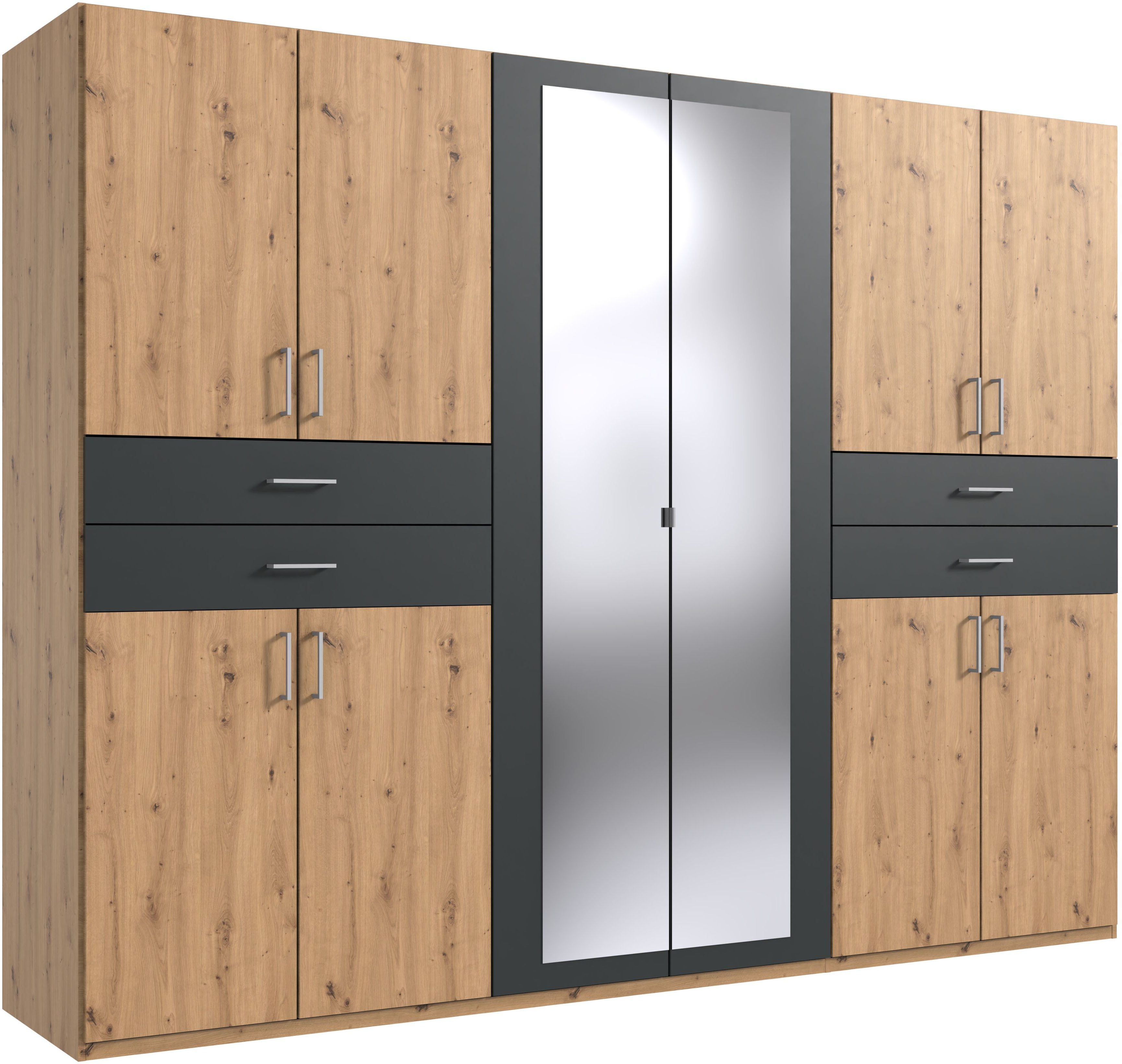 Wimex Kleiderschrank Taiga Kleiderschrank mit Spiegel mit Schubladen auf bequemer Höhe, Garderobe Schlafzimmerschrank