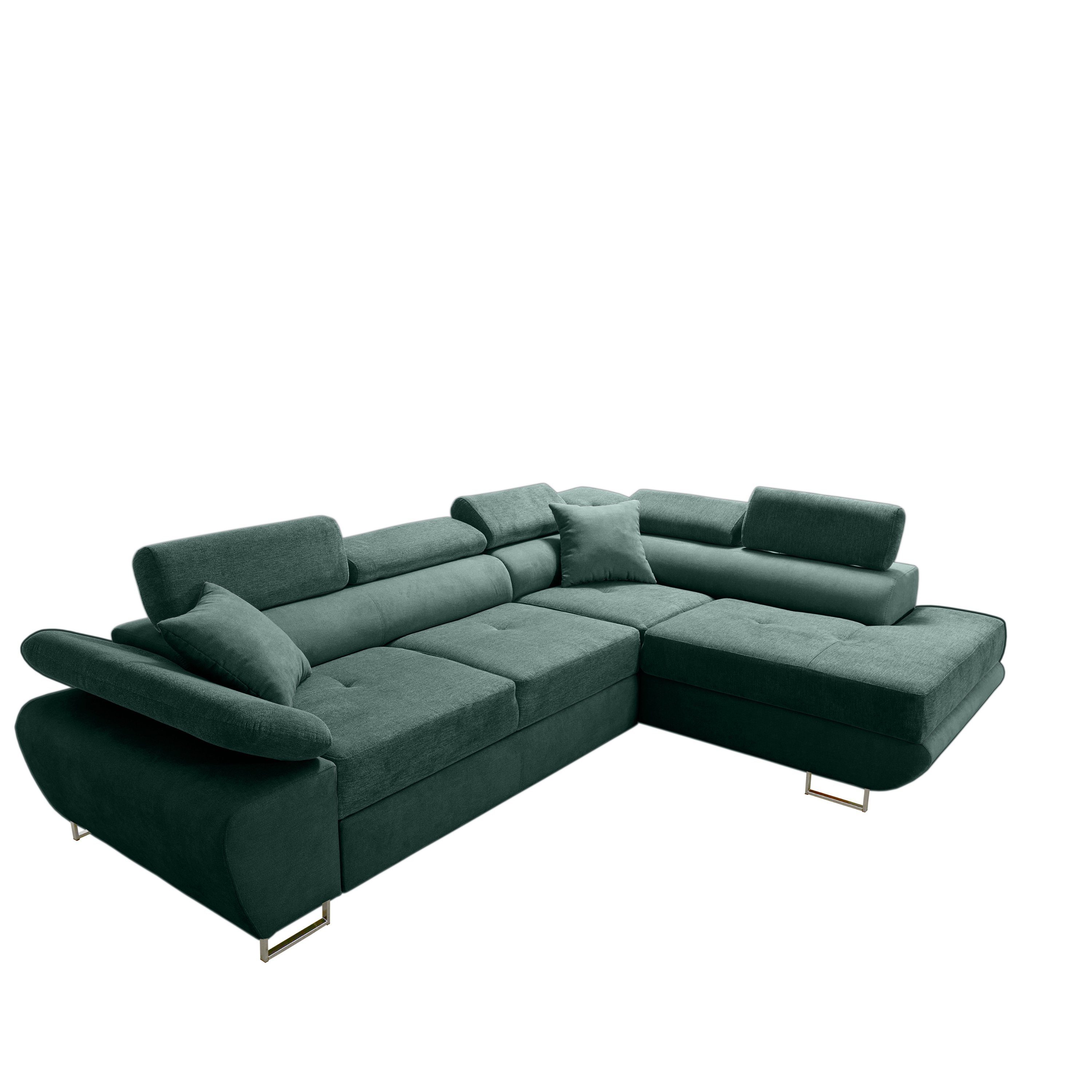 Ecksofa Schlaffunktion Wenus robin BOOTLE Verstellbare Bettkasten GREEN Premium Kopfstützen Sofa