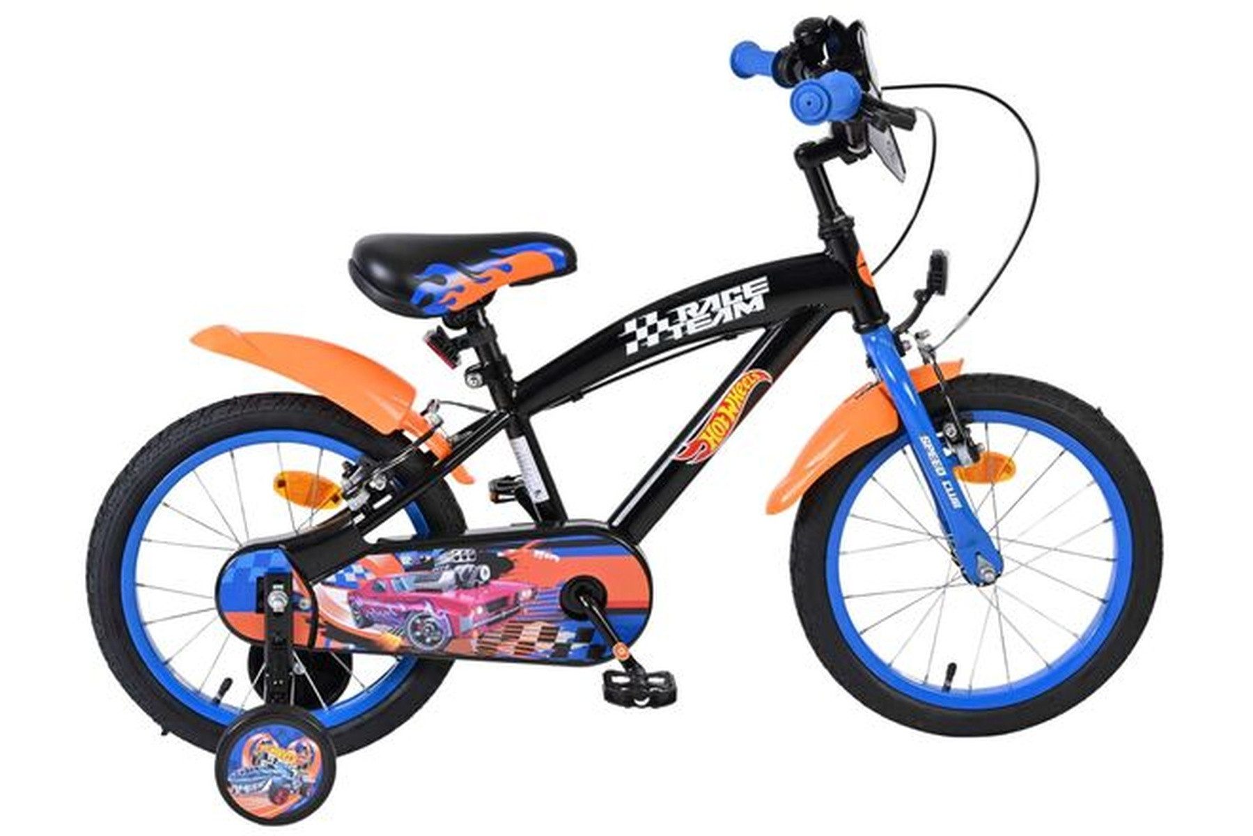 Kinderfahrrad Hot Wheels 16 Zoll Jungenfahrrad Schwarz Orange Blau mit 2 Handbremsen