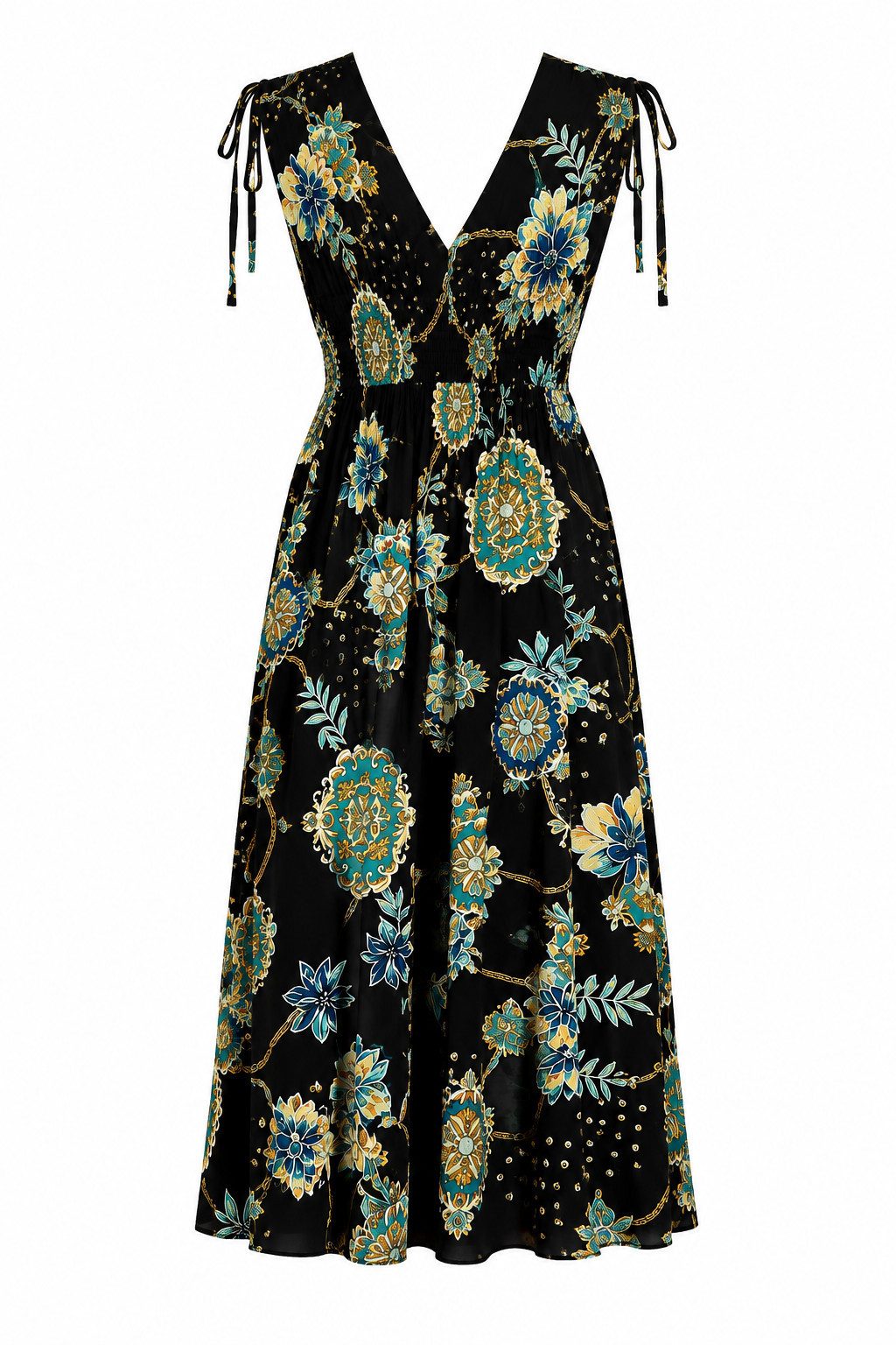 ITALY VIBES Sommerkleid - Barock Kleid mit Smokbund und V-Ausschnitt für Damen