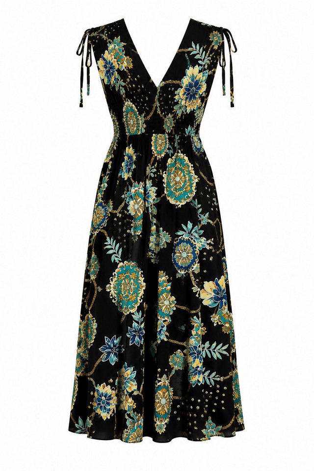ITALY VIBES Sommerkleid - Barock Kleid mit Smokbund und V-Ausschnitt für Damen