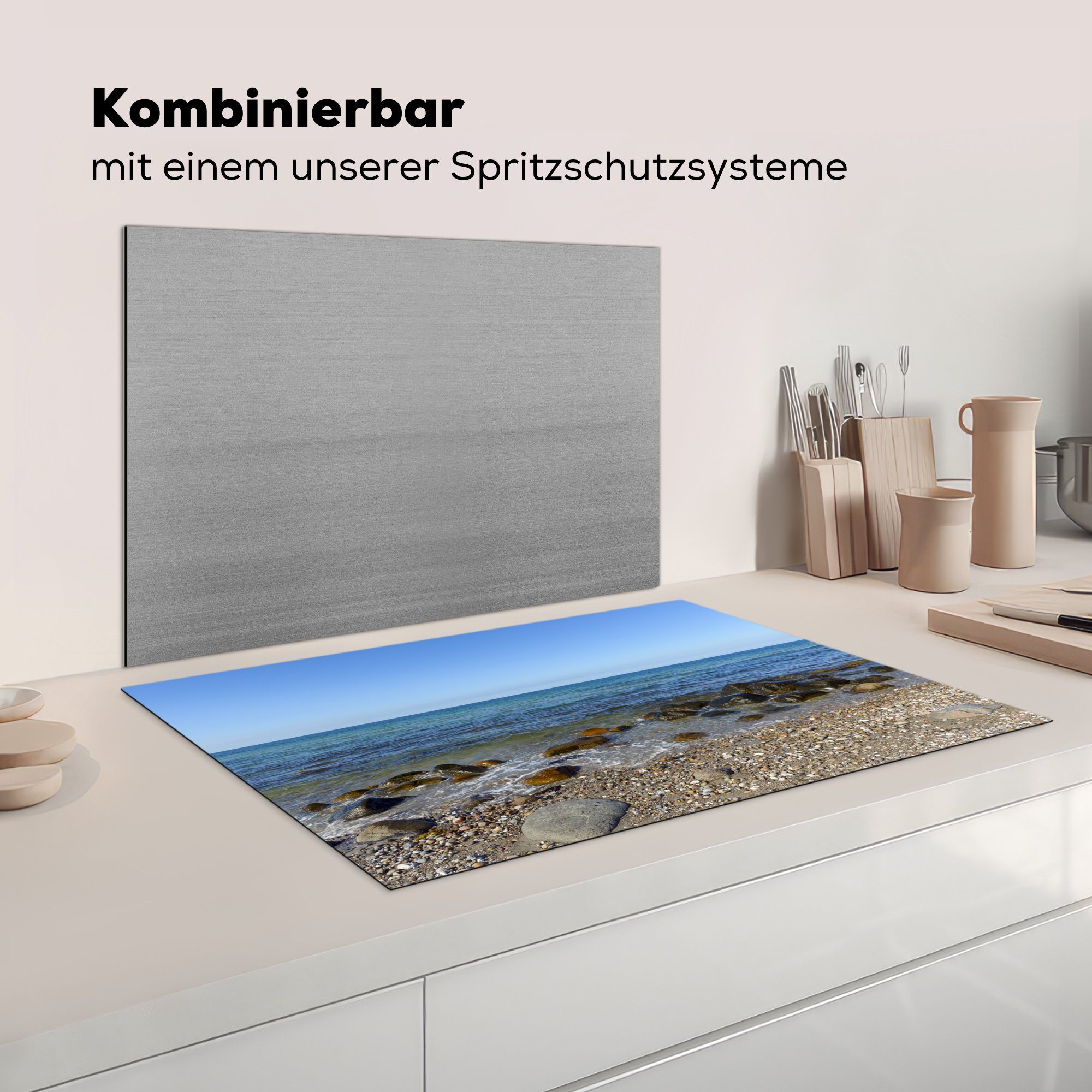 cm, Vinyl, für - Strand Ceranfeldabdeckung - Schutz Ostsee Induktionskochfeld (1 Steine, MuchoWow küche, die Herdblende-/Abdeckplatte 81x52 tlg),