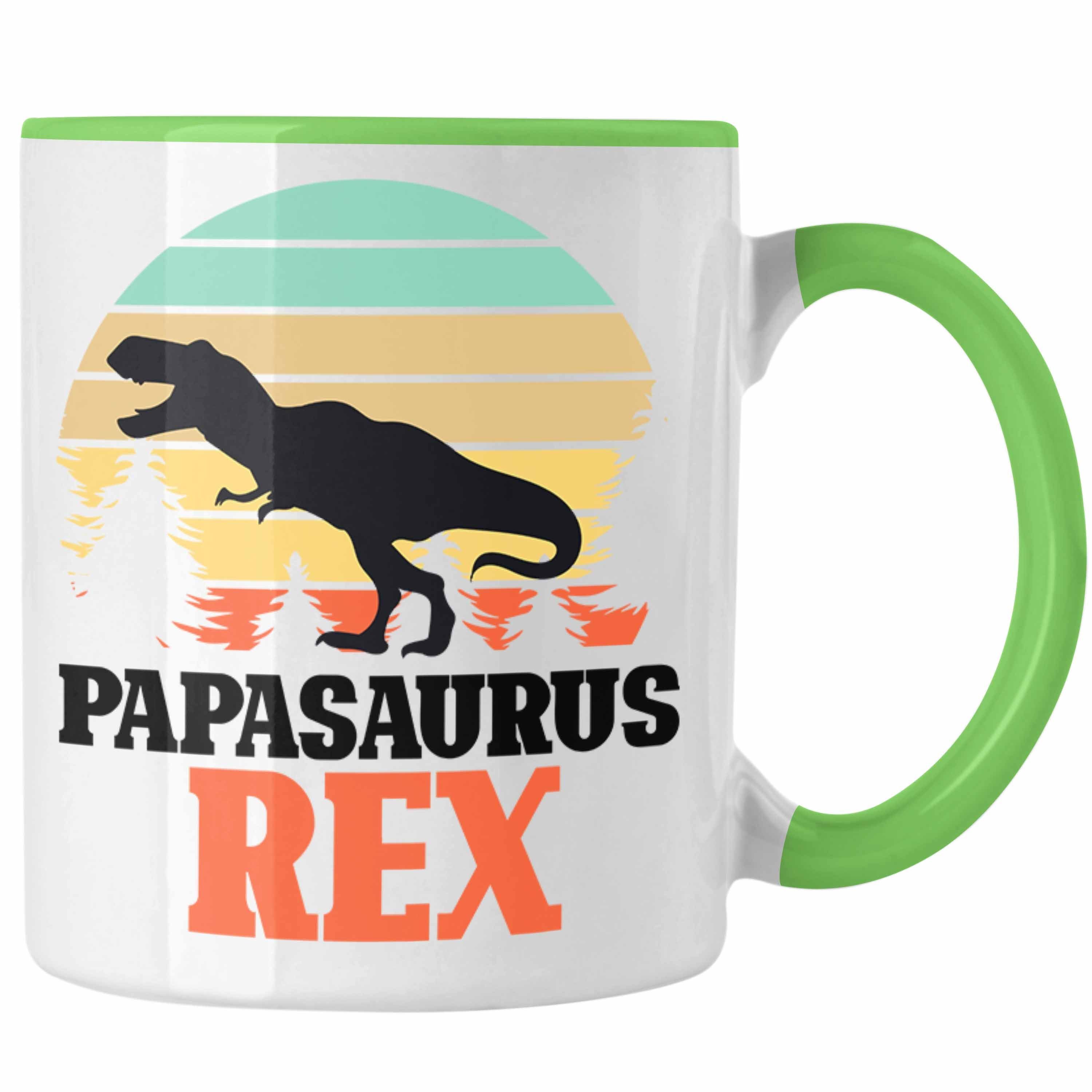 Trendation Tasse Papasaurus Rex Tasse Geschenk für Vater Papa Vatertag Lustiges Gesche Grün