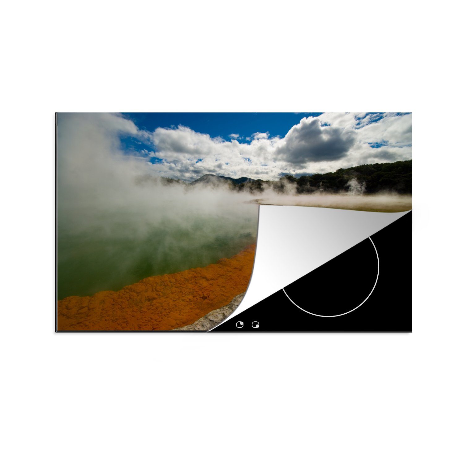 MuchoWow Herdblende-/Abdeckplatte Heißer Quellensee in einem Thermalpark in Rotorua, Neuseeland, Vinyl, (1 tlg), 81x52 cm, Induktionskochfeld Schutz für die küche, Ceranfeldabdeckung