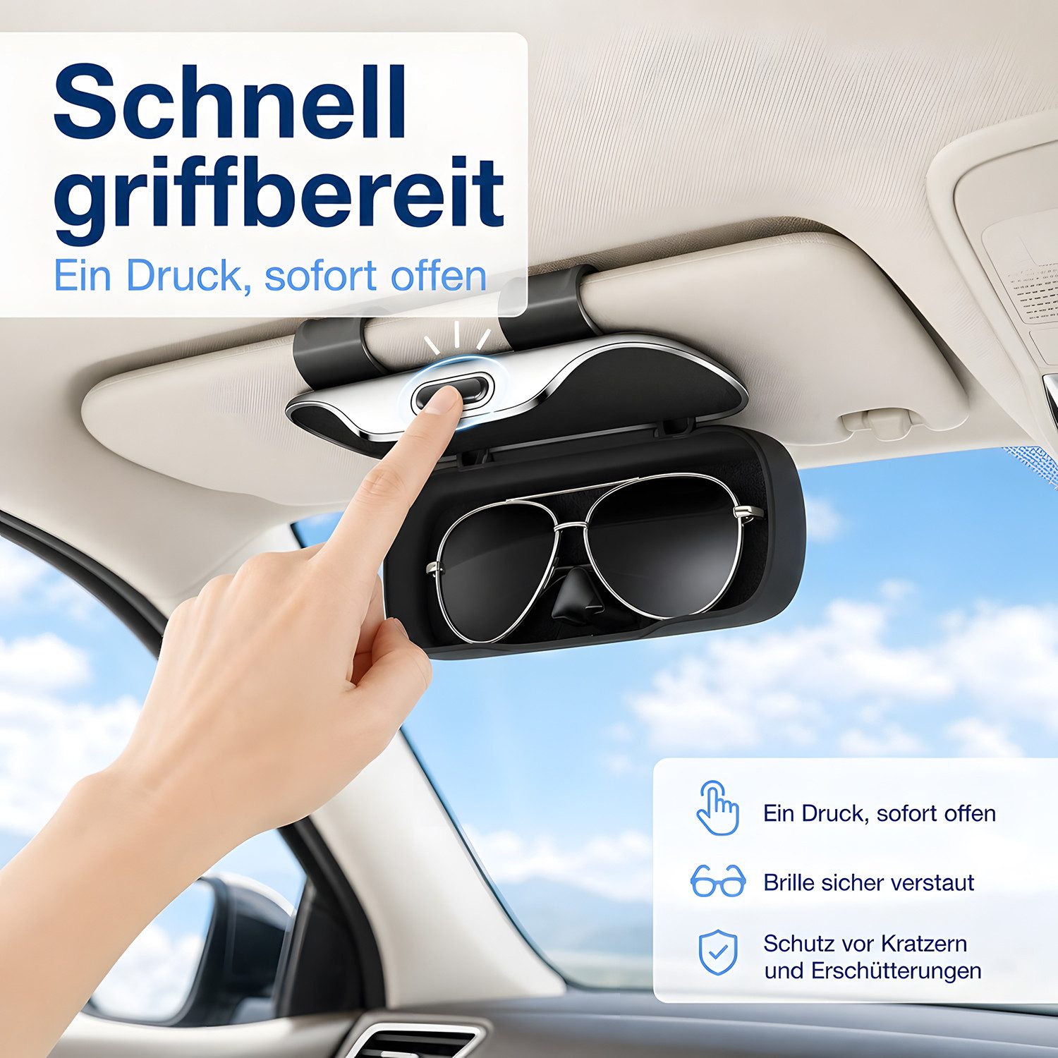 SURFOU Brillenetui Brillenhalter für Auto, Auto-Brillenetui Visier, Brillenaufbewahrung, Schutzbox für Sonnenblende, Sonnenbrillenhalter Auto mit Gefüttert