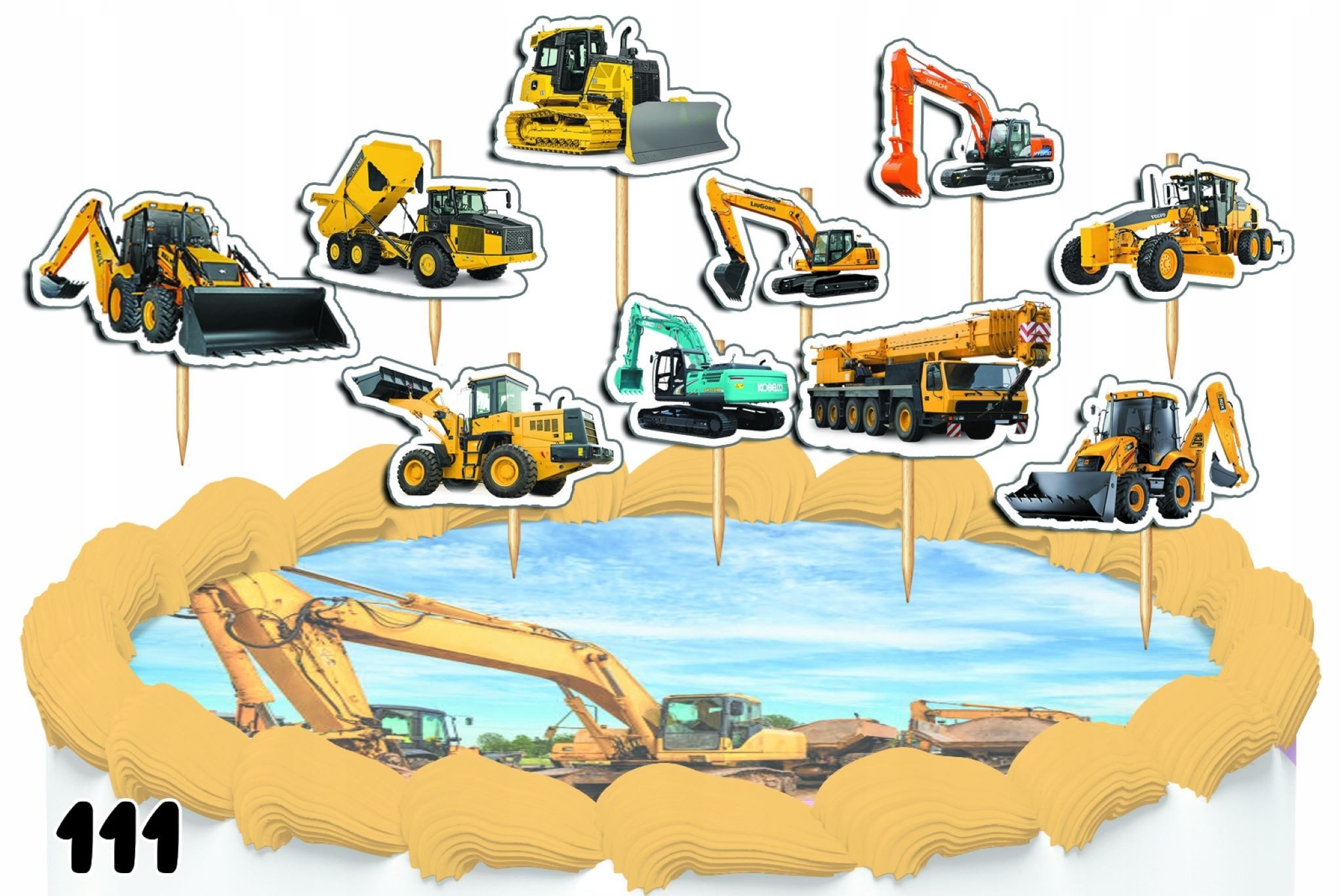 dodo, Topper 10x Tortendeko Topper - Baufahrzeuge Set, Deko, 9cm, Papier