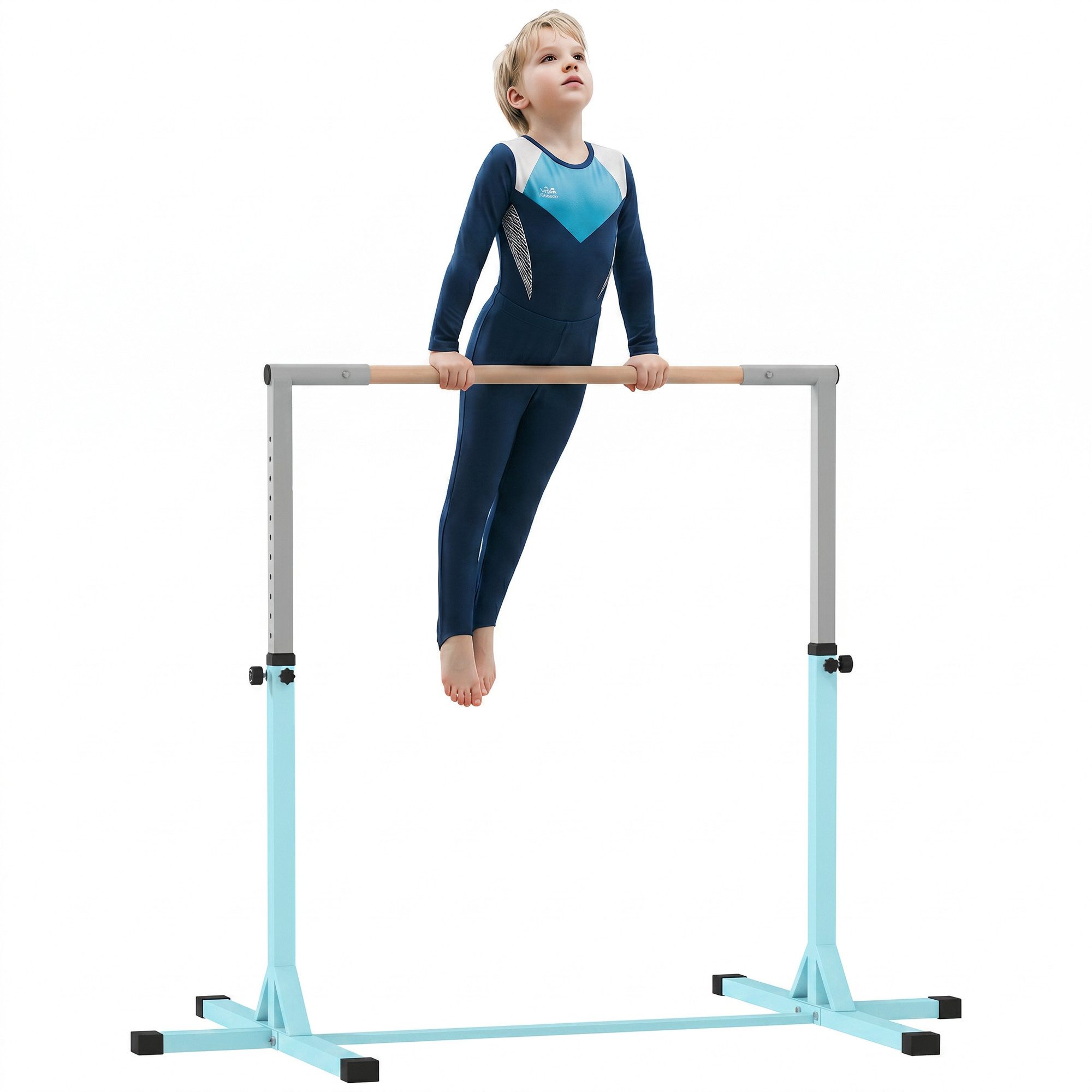 HOMCOM Turnreck höhenverstellbar, (Turnstange, 1-St., Gymnastikstange), für 3+ Kinder, Indoor, Outdoor, Hellblau