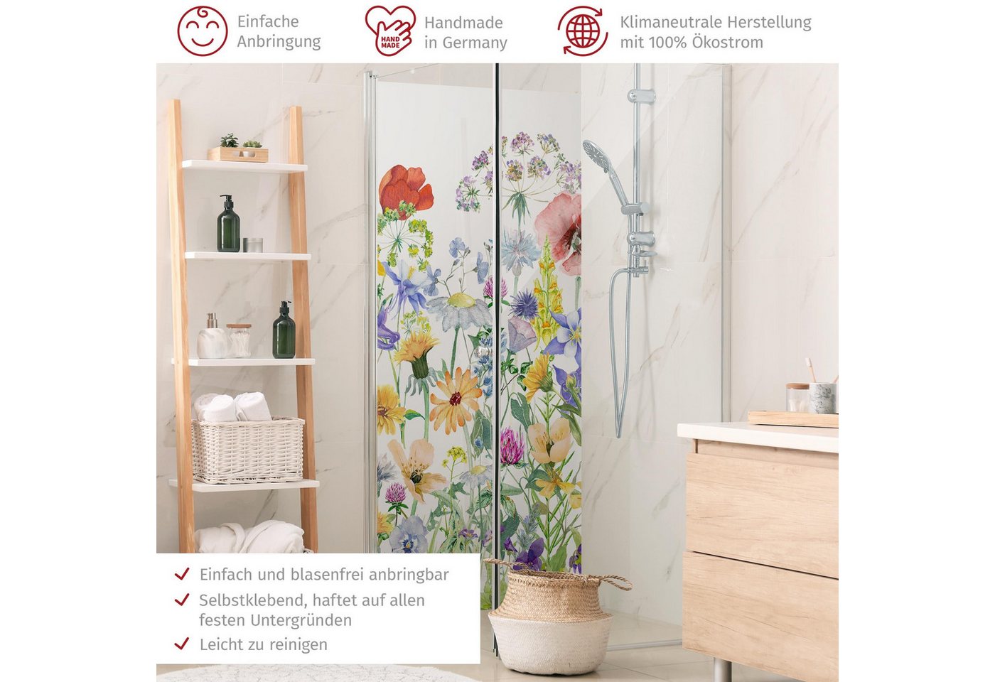 Thumbnail - Bilderdepot24 Badrückwand Blumen bunt Duschrückwand ohne Bohren Dusche Aquarell, (1-tlg., Hart-Folie Premium matt 0,61 m...