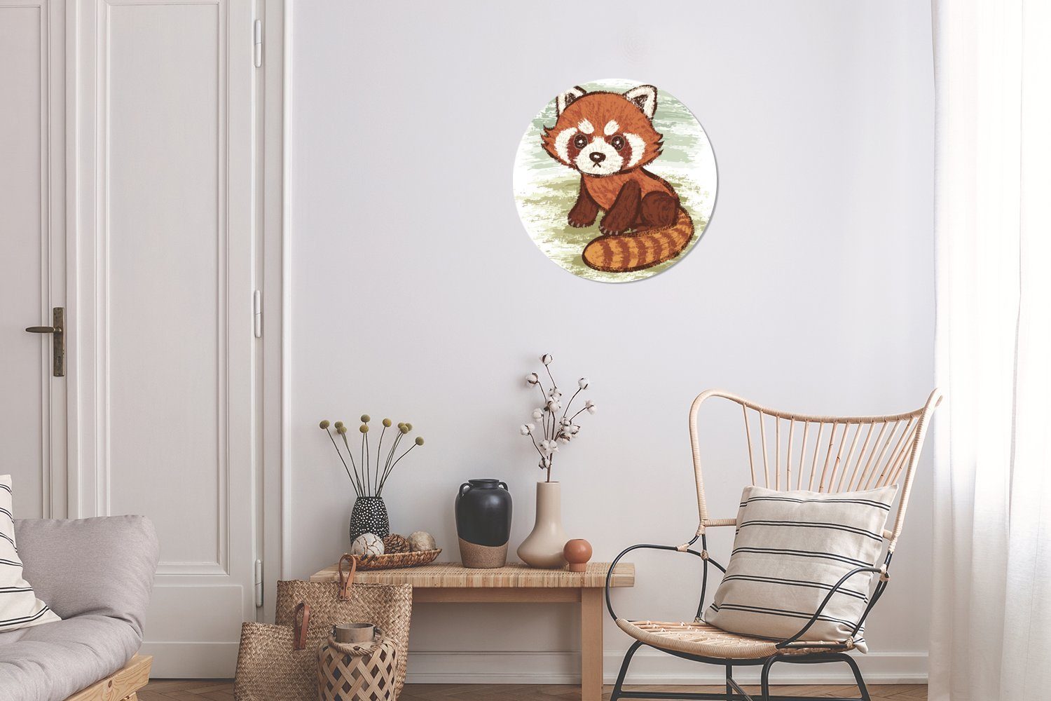 Illustration Tapetenaufkleber, MuchoWow (1 vor Rund, für Wandsticker einem Kinderzimmer, Wohnzimmer Eine eines Hintergrund kleinen Pandas Tapetenkreis grünen St),