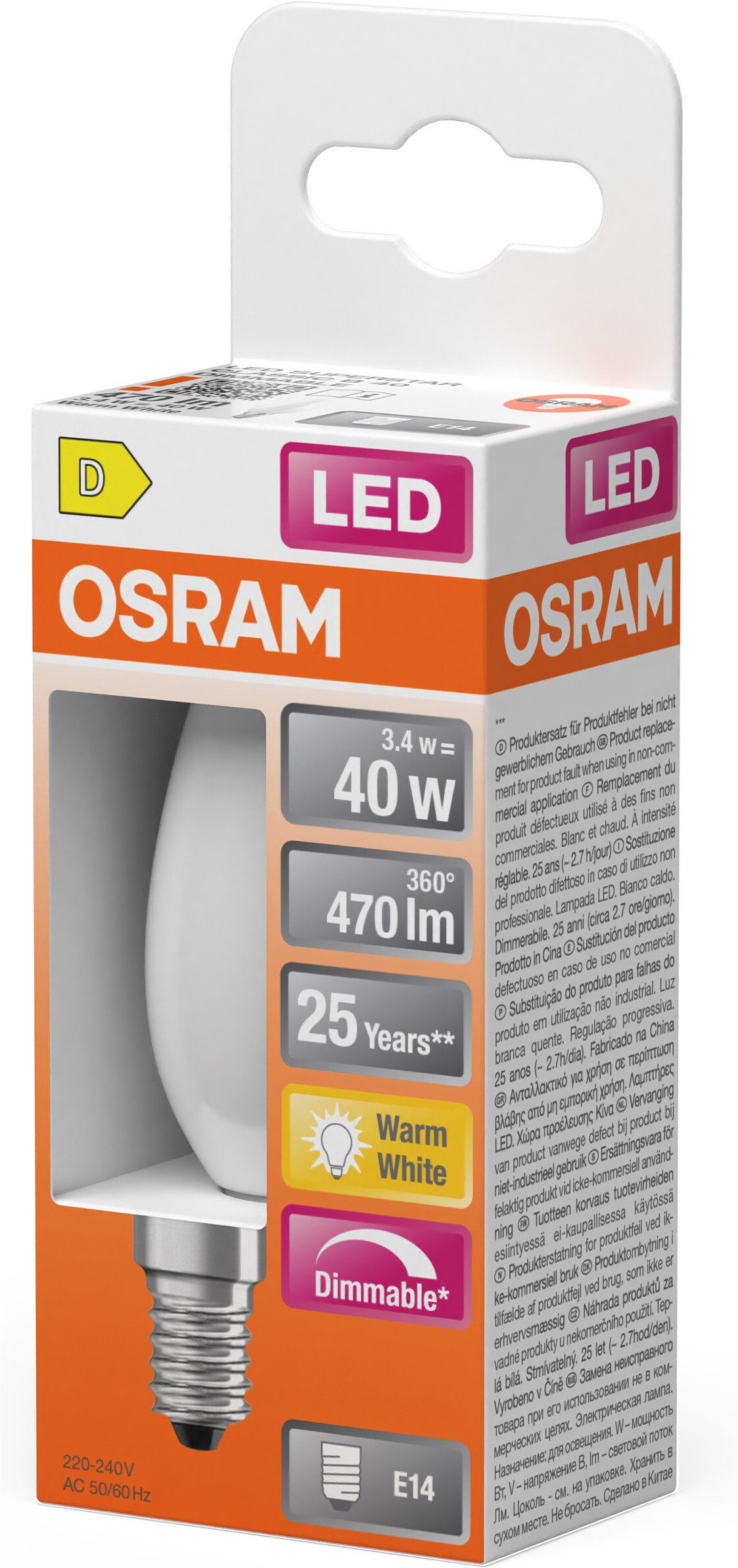 Osram LED-Leuchtmittel LED Retrofit CLASSIC Kerzenform, E14, 1 St., Warmweiß