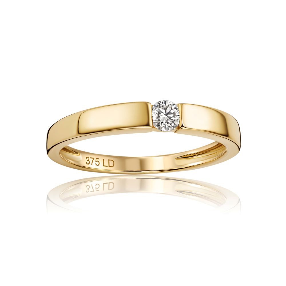 Miore Verlobungsring für Damen 9K (375) Gelbgold mit Solitär Diamant 0,05 oder 0,10 ct, in Spannfassung - Echtgold