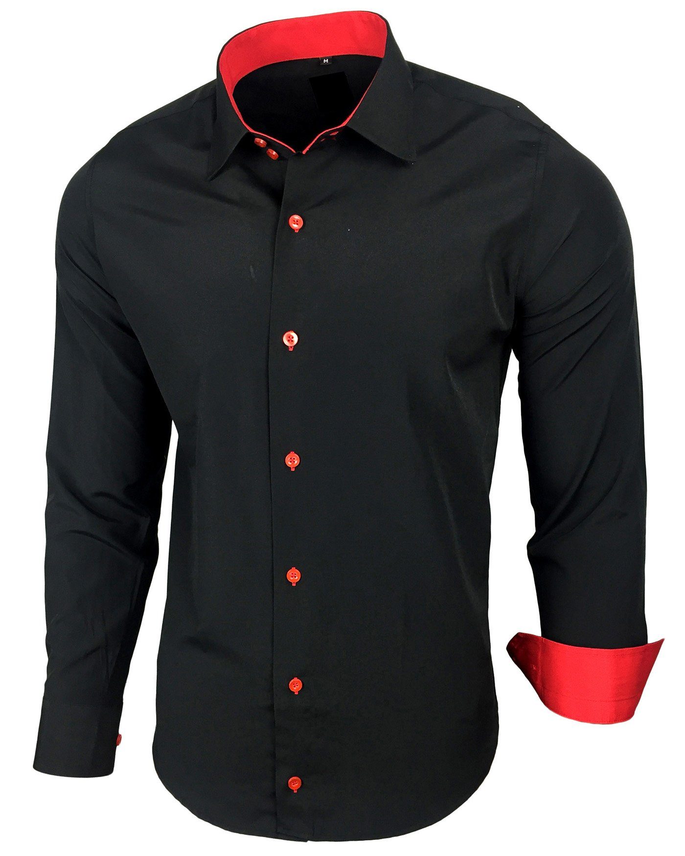 Baxboy Langarmhemd Kentkragen Businesshemd Slim Fit Hemd mit farblich abgesetzten B-444