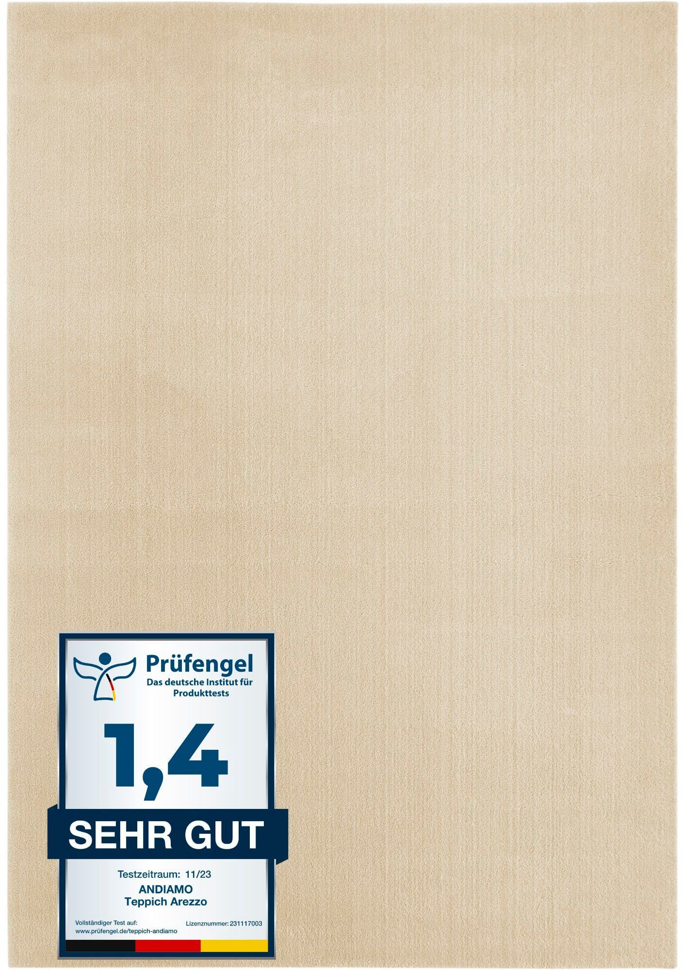 Andiamo Teppich Arezzo, rechteckig, Höhe: 16 mm, Uni Farben, weicher Flor, waschbar, ideal im Wohnzimmer & Schlafzimmer