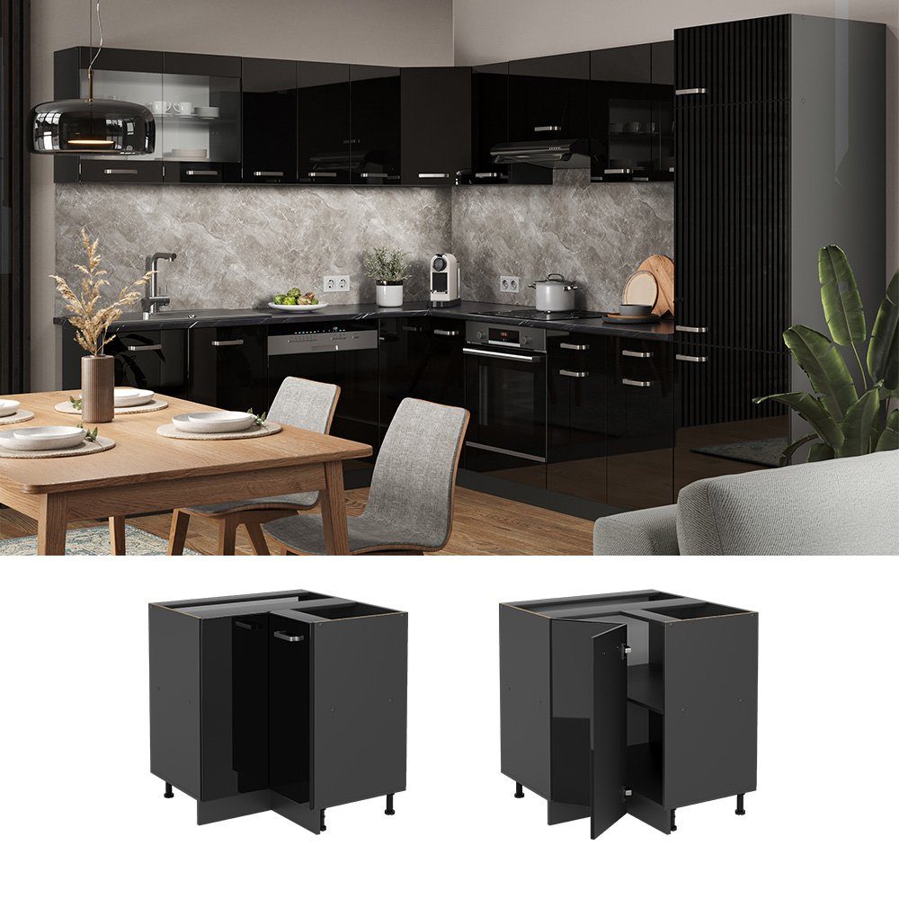 Vicco Eckunterschrank R-Line, Schwarz Hochglanz/Anthrazit, 75.6 cm ohne Arbeitsplatte (1-St)