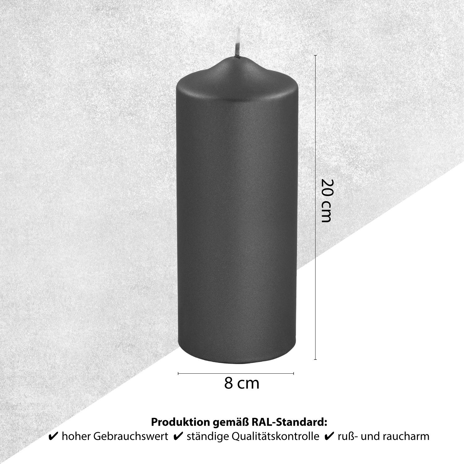 Fink Stumpenkerze FINK Stumpenkerze Candle - schwarz - H. 20cm x B. 8cm x D. 8cm (1 Stück)