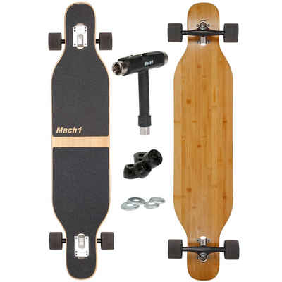 Mach1 Longboard aus Bambus mit Keramik Kugellager - Camber Drop Through Cruiser Board (Spar-Set inkl. T-Tool und extra Bushings, Longboard + T-Tool + 4er Set 85A Bushings), Twin Tip