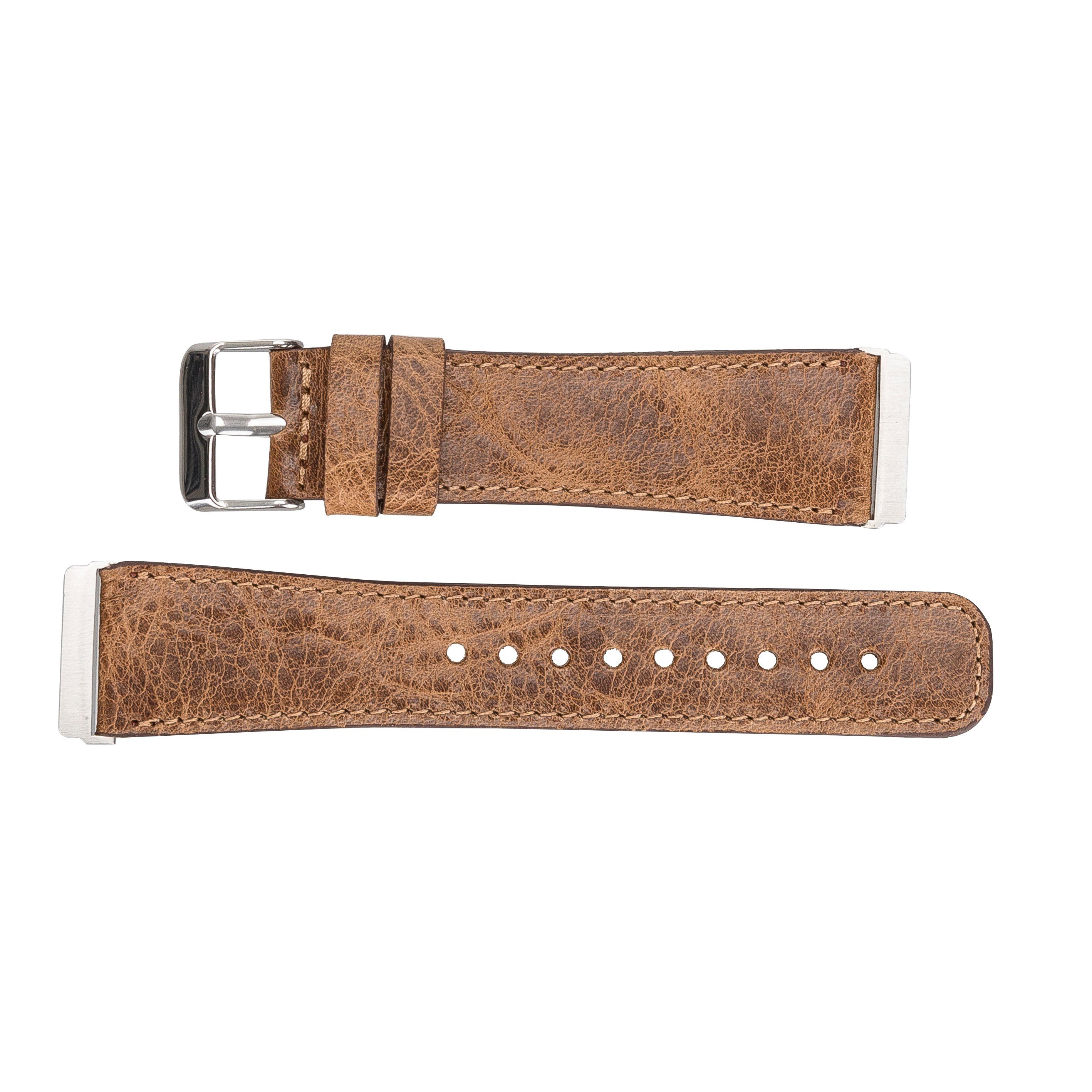 2 Fitbit Echtes Versa Leather VINTAGE Ersatzarmband 4 Smartwatch-Armband 3 & Sense / Leder Armband BRAUN Renna /