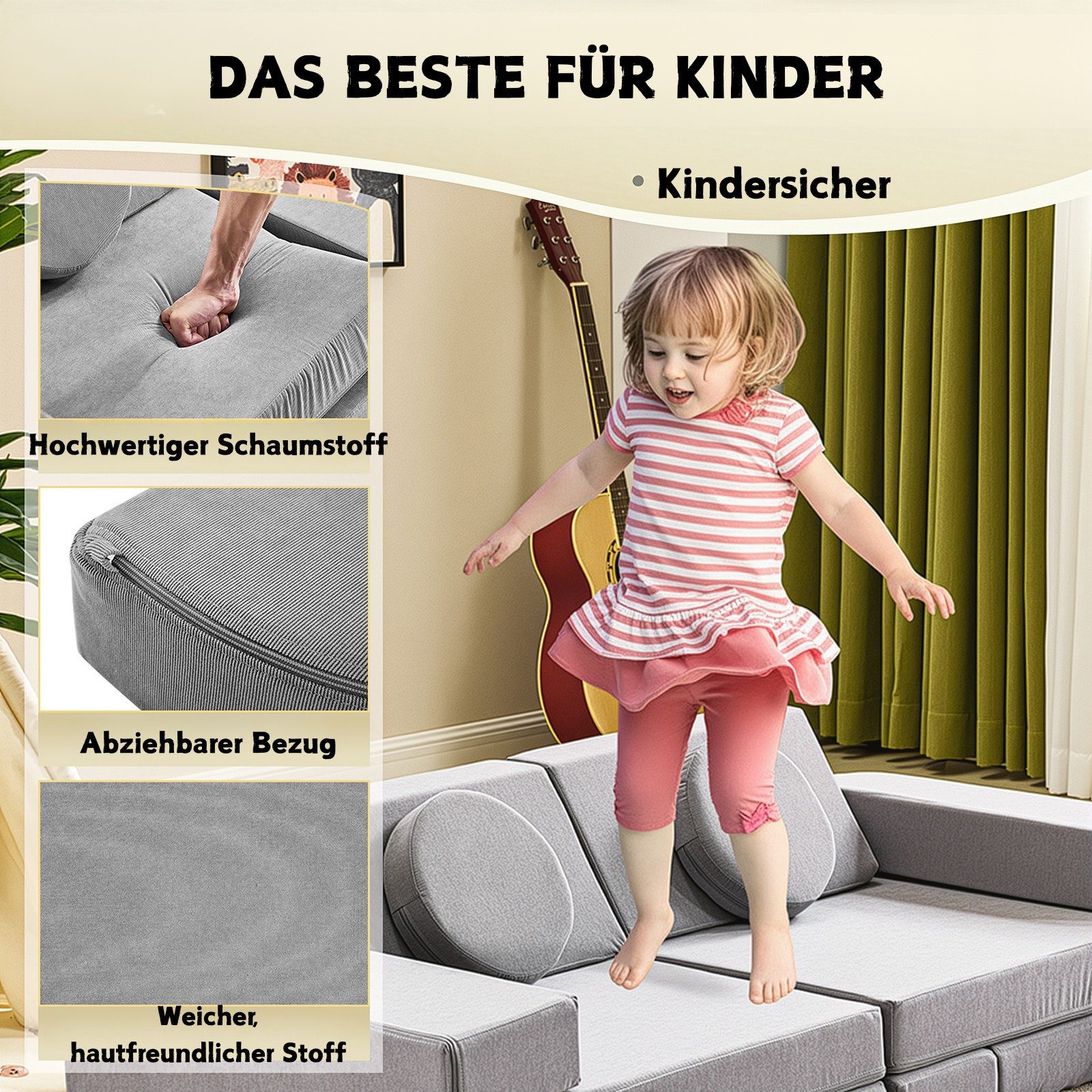LEADZM Kindersofa Kindersofa Spielsofa, Schaumstoff Stapelsteine für Kinder, Kindercouch