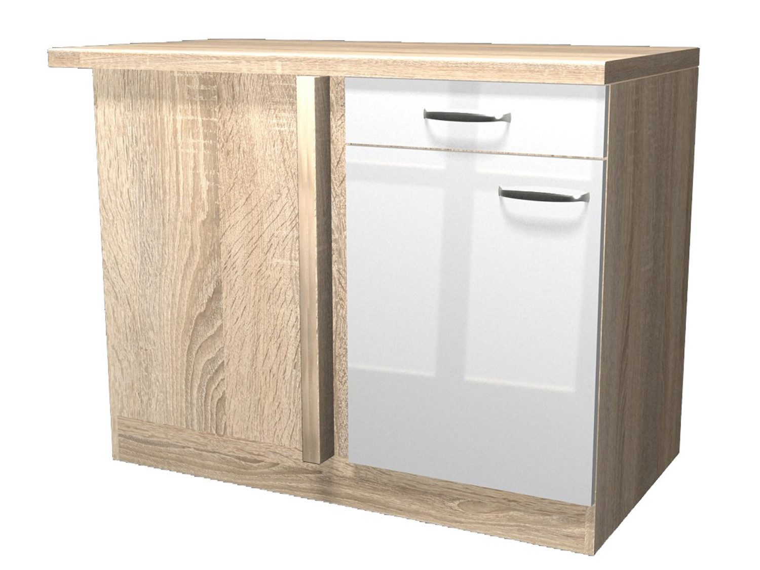 Flex-Well Eckunterschrank Eckunterschrank Küche - 110 cm breit - Hochglanz Weiß Sonoma Eiche – V