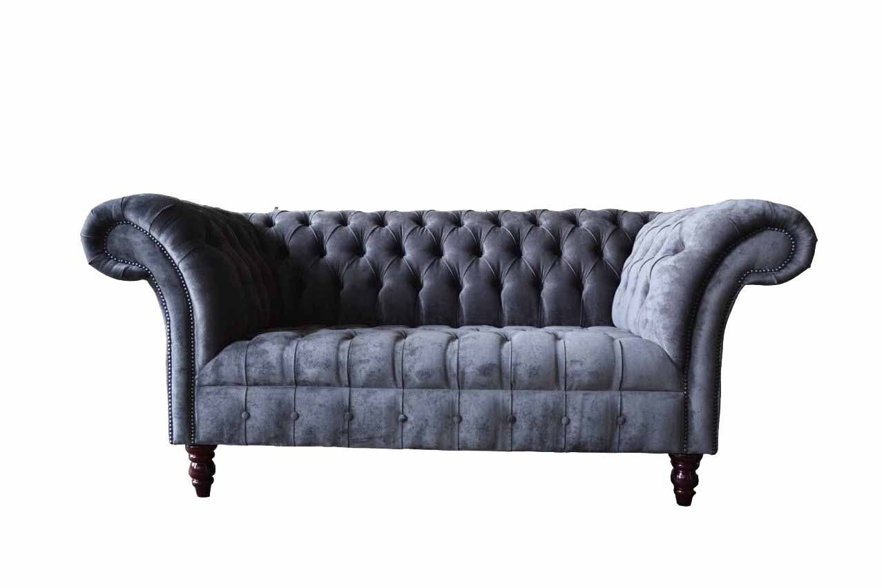 JVmoebel Sofa Sofa 2 Sitzer Couch Design Polster Textil Stoff Grau Chesterfield Neu, Made In Europe