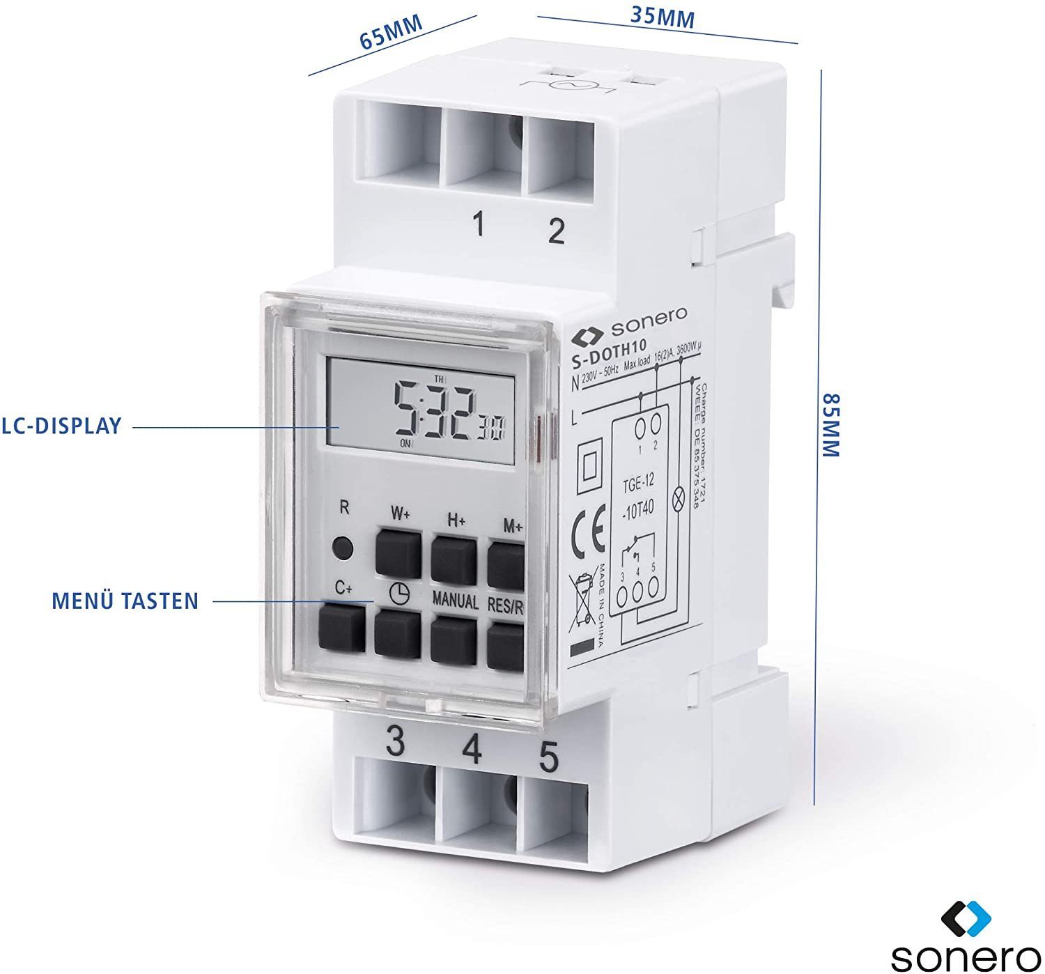 sonero Zeitschaltuhr sonero® Digitale Zeitschaltuhr für Hutschienen / Schalttafel Einbau