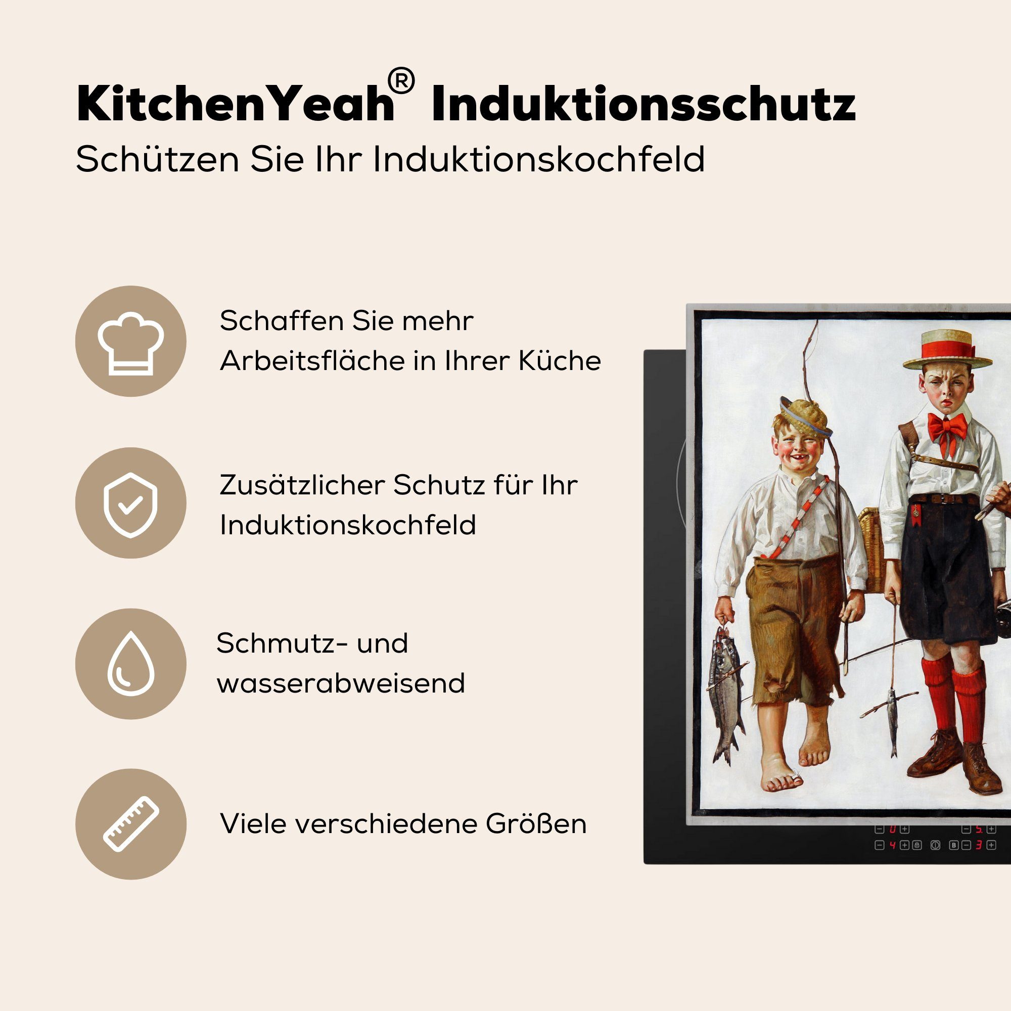 MuchoWow Herdblende-/Abdeckplatte für tlg), küche Der Rockwell, Norman cm, - (1 Vinyl, 78x78 Arbeitsplatte von Fang Gemälde Ceranfeldabdeckung