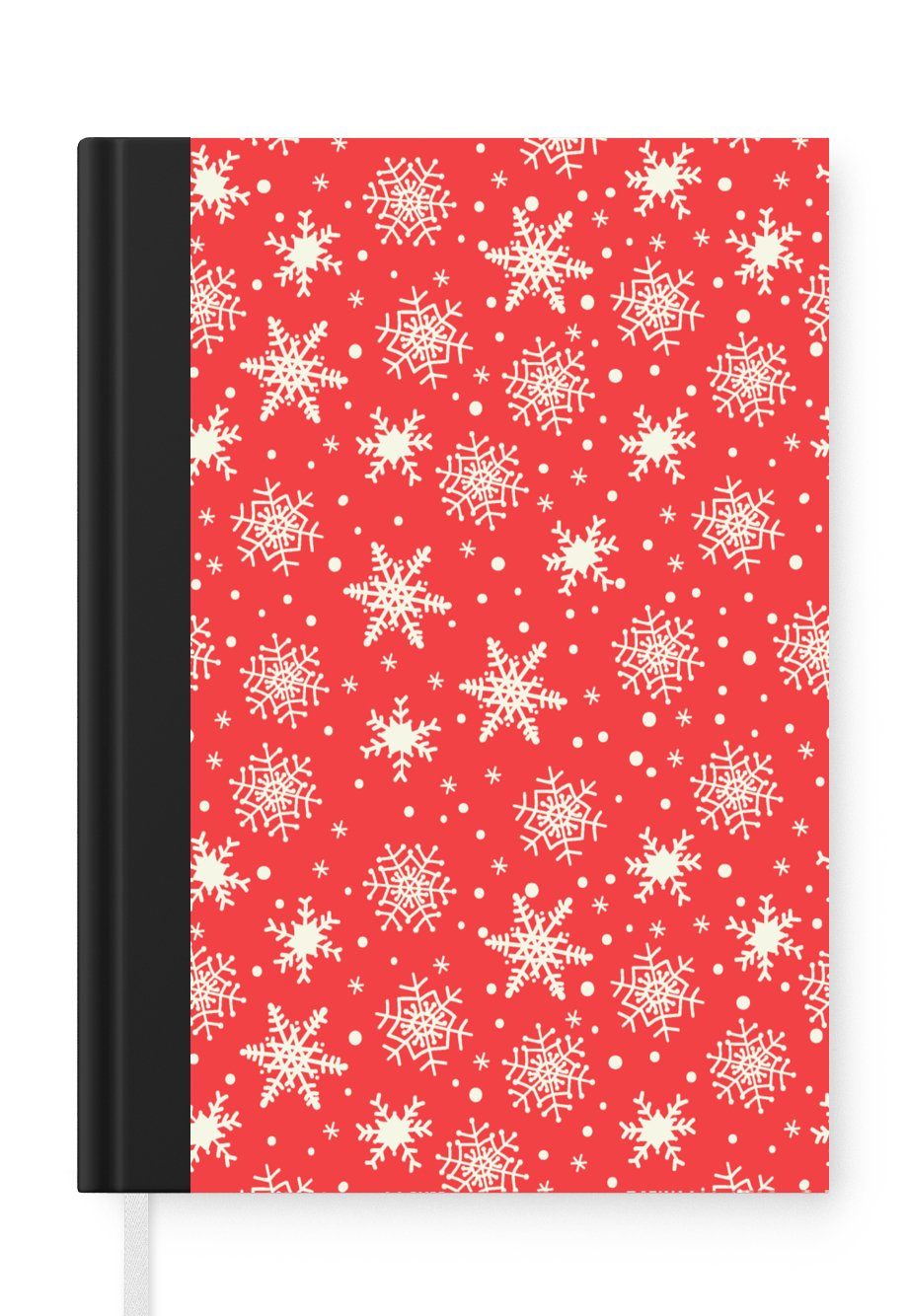 MuchoWow Notizbuch Muster - Schneeflocke - Weihnachten - Rot - Weiß, Journal, Merkzettel, Tagebuch, Notizheft, A5, 98 Seiten, Haushaltsbuch