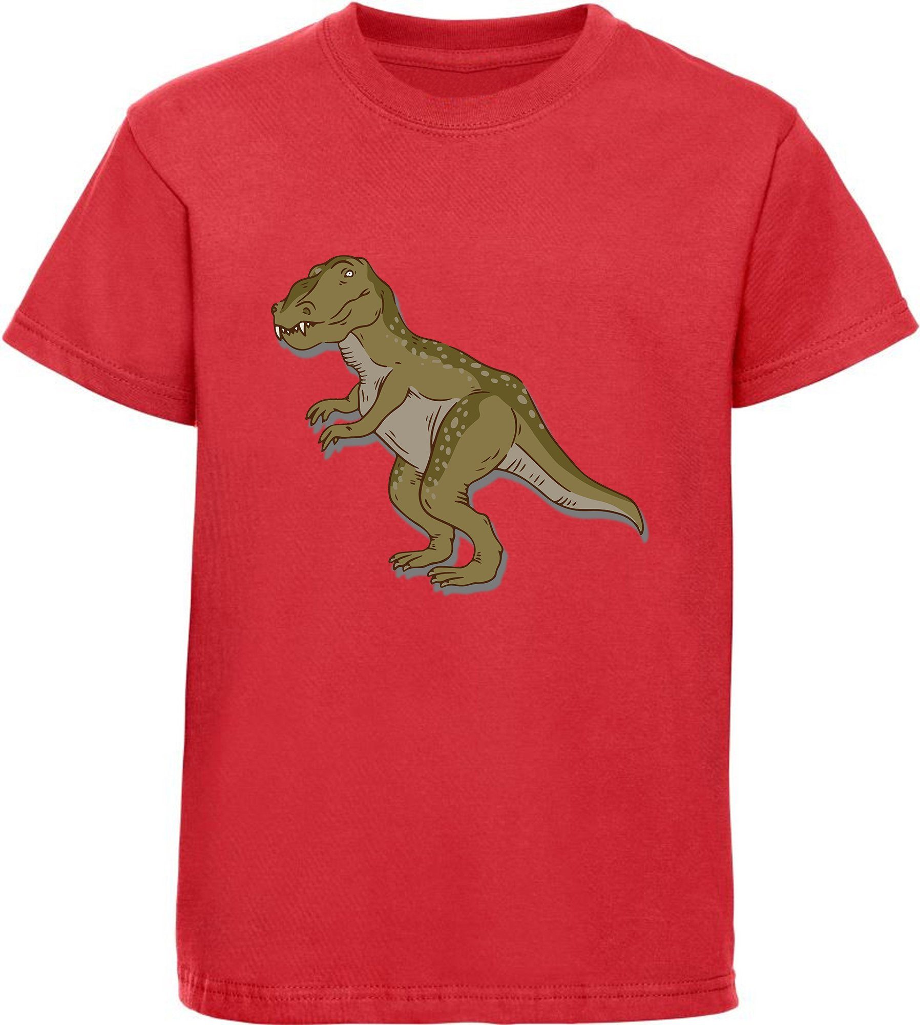 MyDesign24 Print-Shirt bedrucktes Kinder T-Shirt mit Tyrannosaurus Rex Baumwollshirt mit Dino, schwarz, weiß, rot, blau, i69