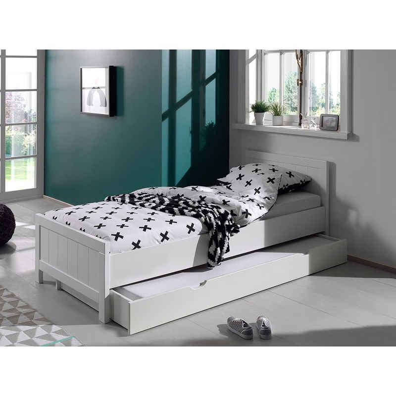 Lomadox Einzelbett CANNES-12, Jugendzimmerbett mit Bettschublade in weiß lackiert, : 96/77/208 cm
