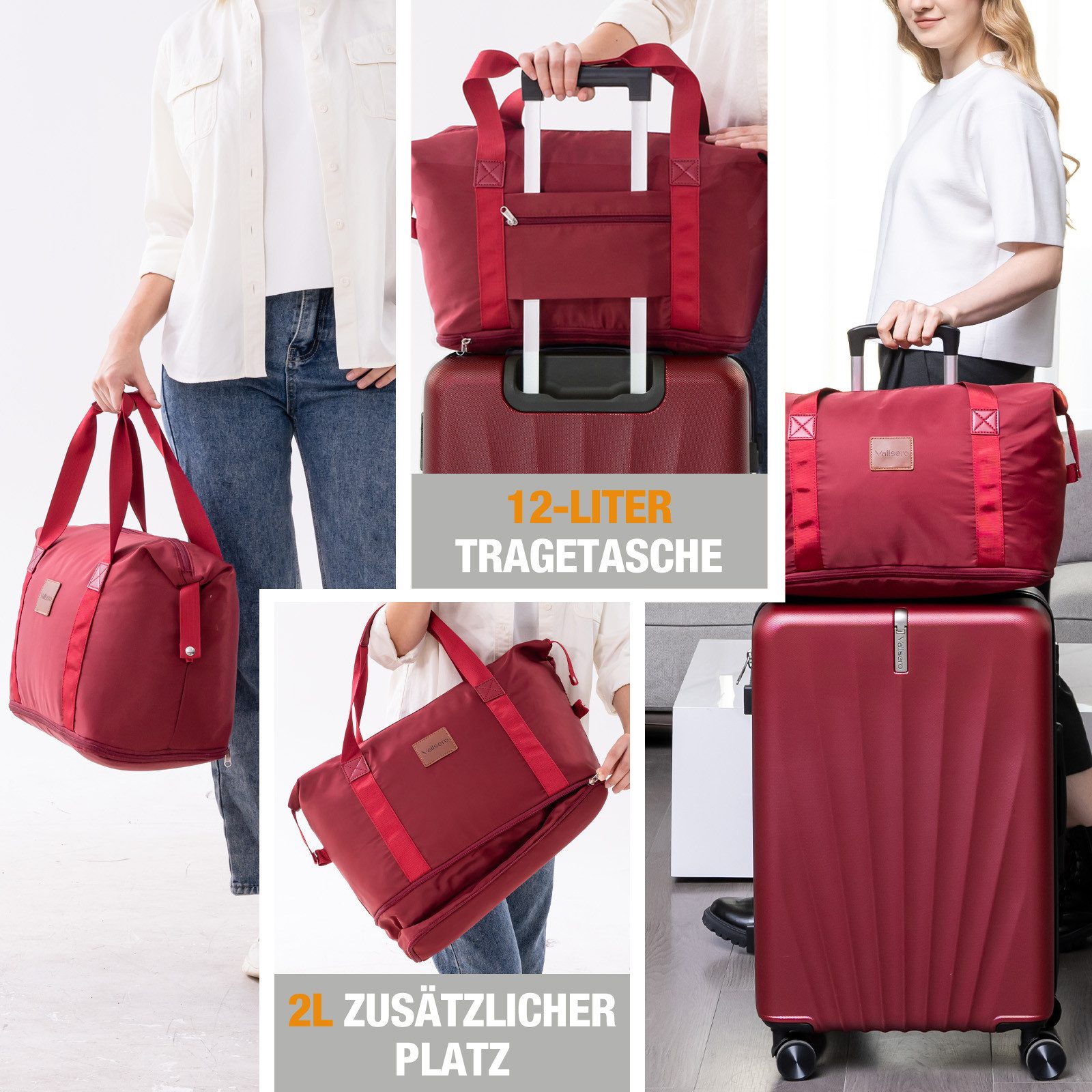 VALLSERO Trolleyset M-L-XL-Set, Gepäck mit Kosmetiktasche, Hartschalen-Koffer, 5-teiliges Set, hochfestes ABS-Gehäuse, 360° geräuschloses Rad