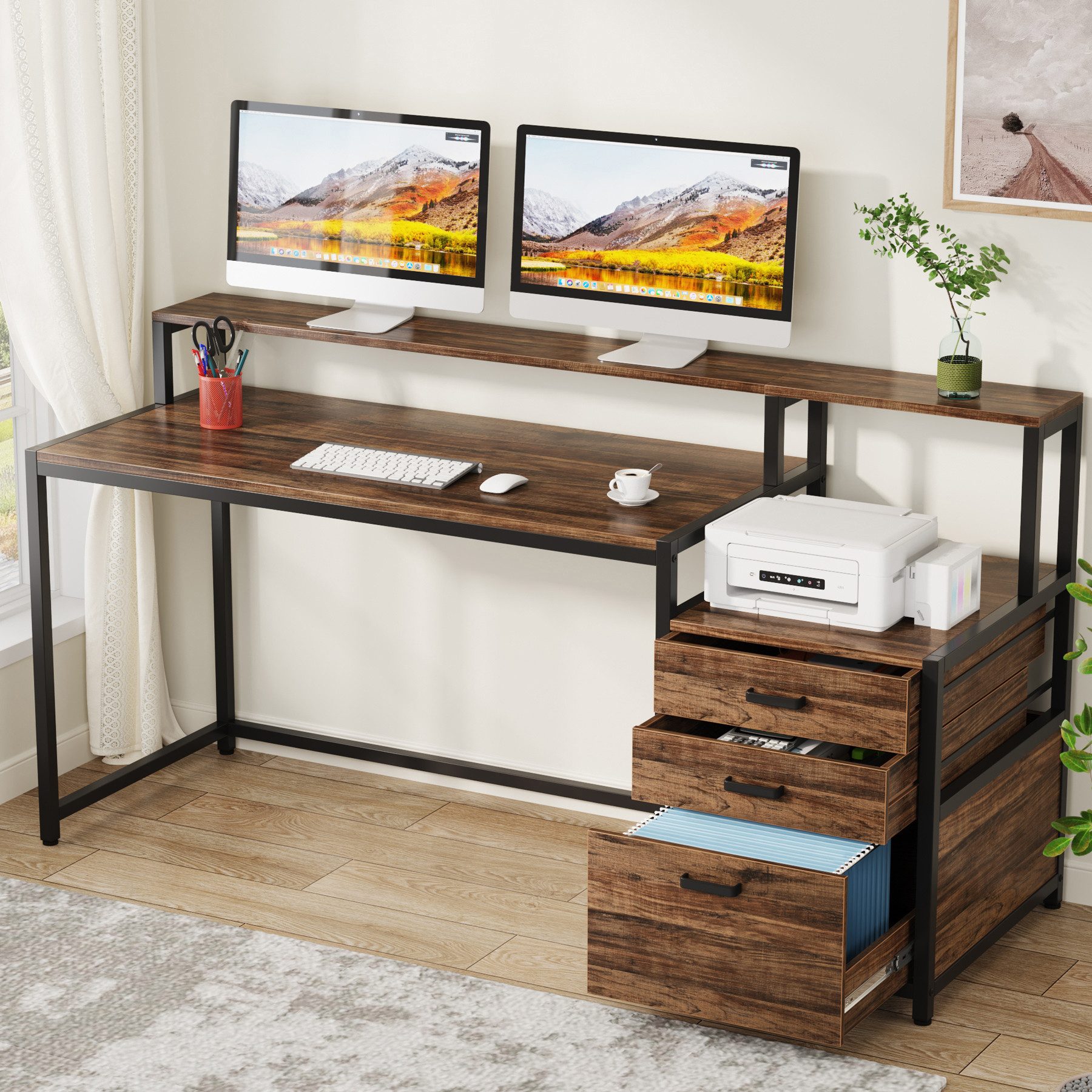Tribesigns Computertisch 160cm Schreibtisch mit Schubladenschrank, günstig online kaufen