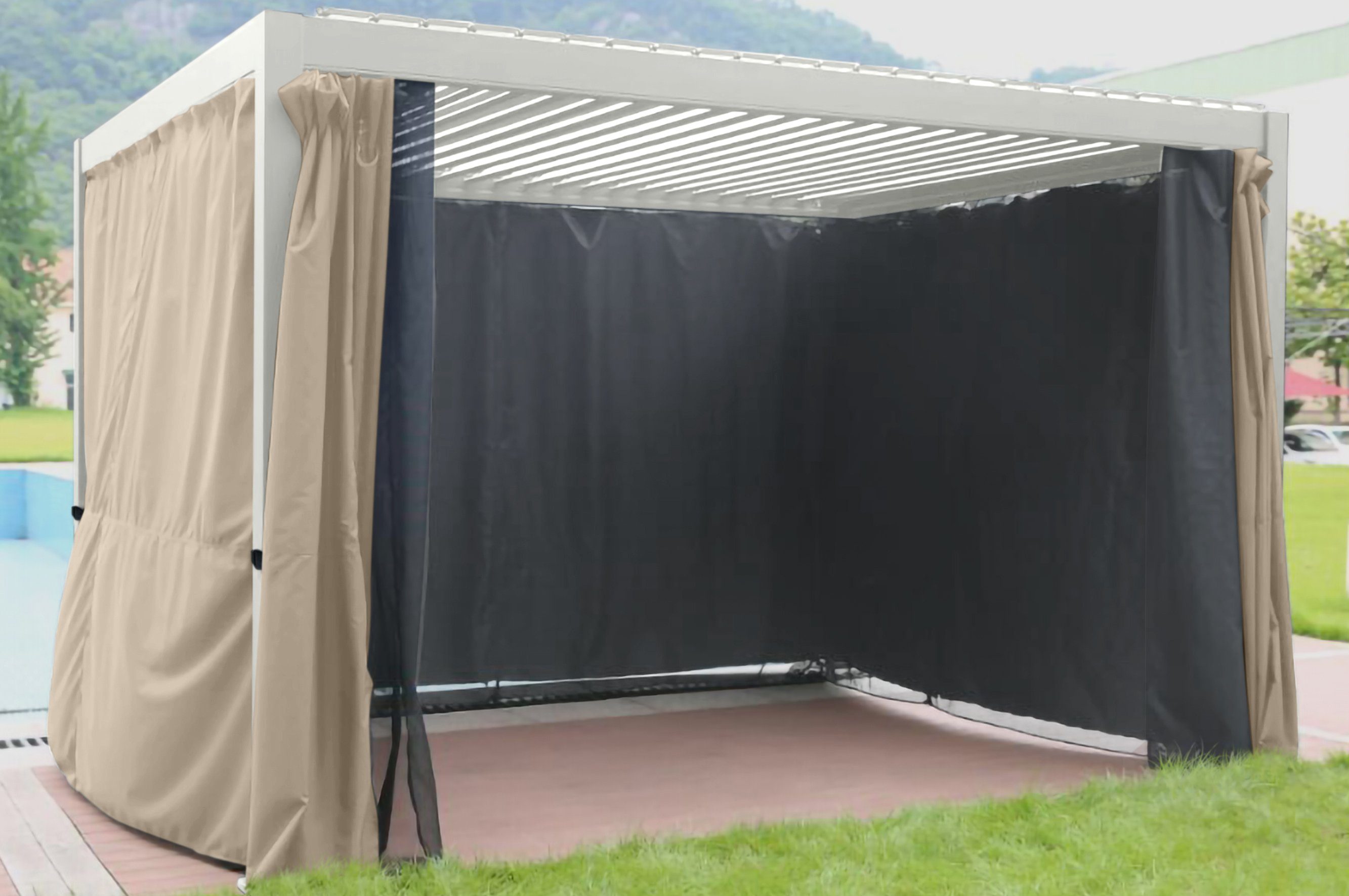 Vorhang und Moskitonetzkombination Weide für beige Pavillonseitenteil 3x4M Weide Pavillon