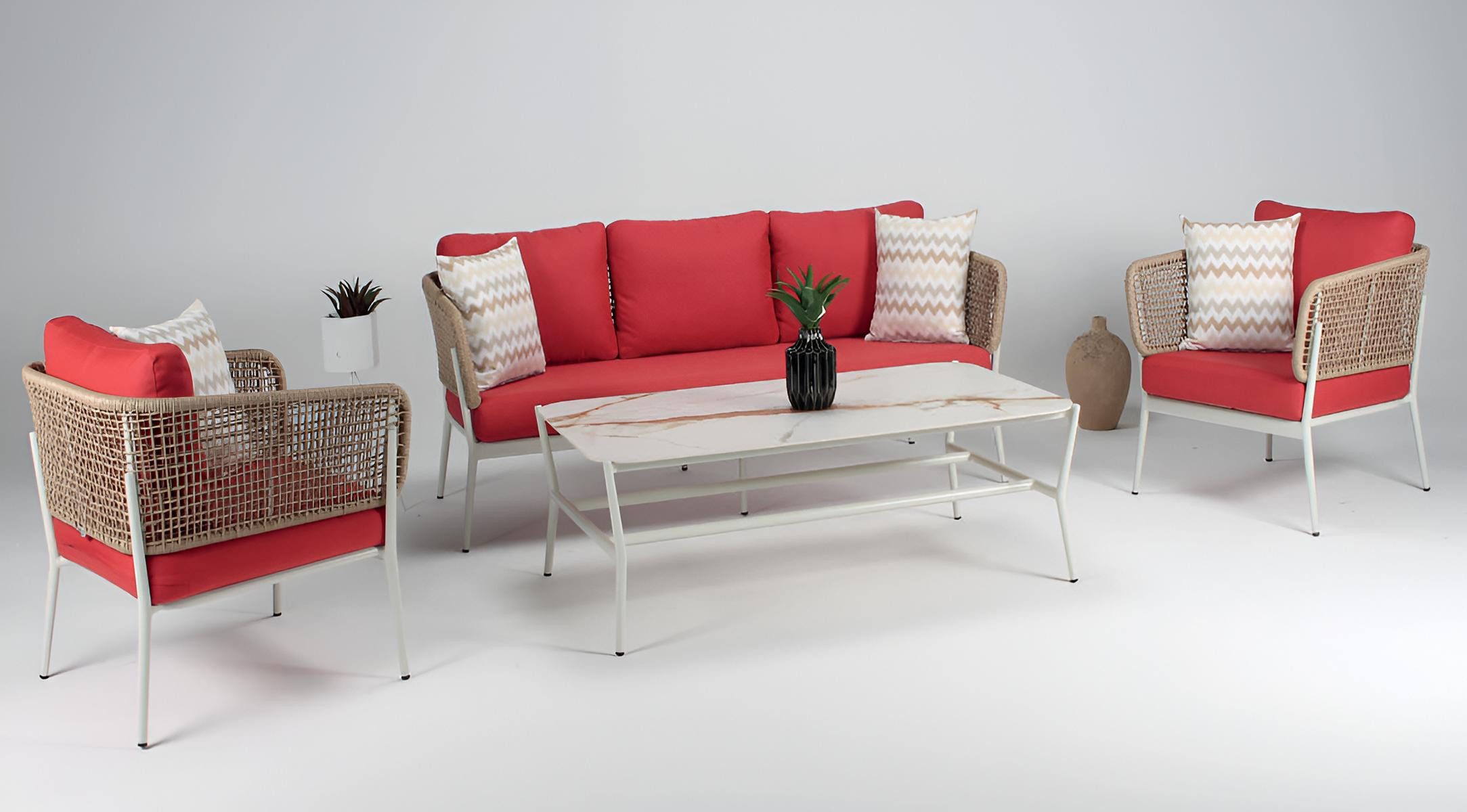 JVmoebel Gartenlounge-Set Wohnzimmer Set Modern Set Sessel 3-Sitzer Sofa Couchtisch Premium Set, (2-tlg)