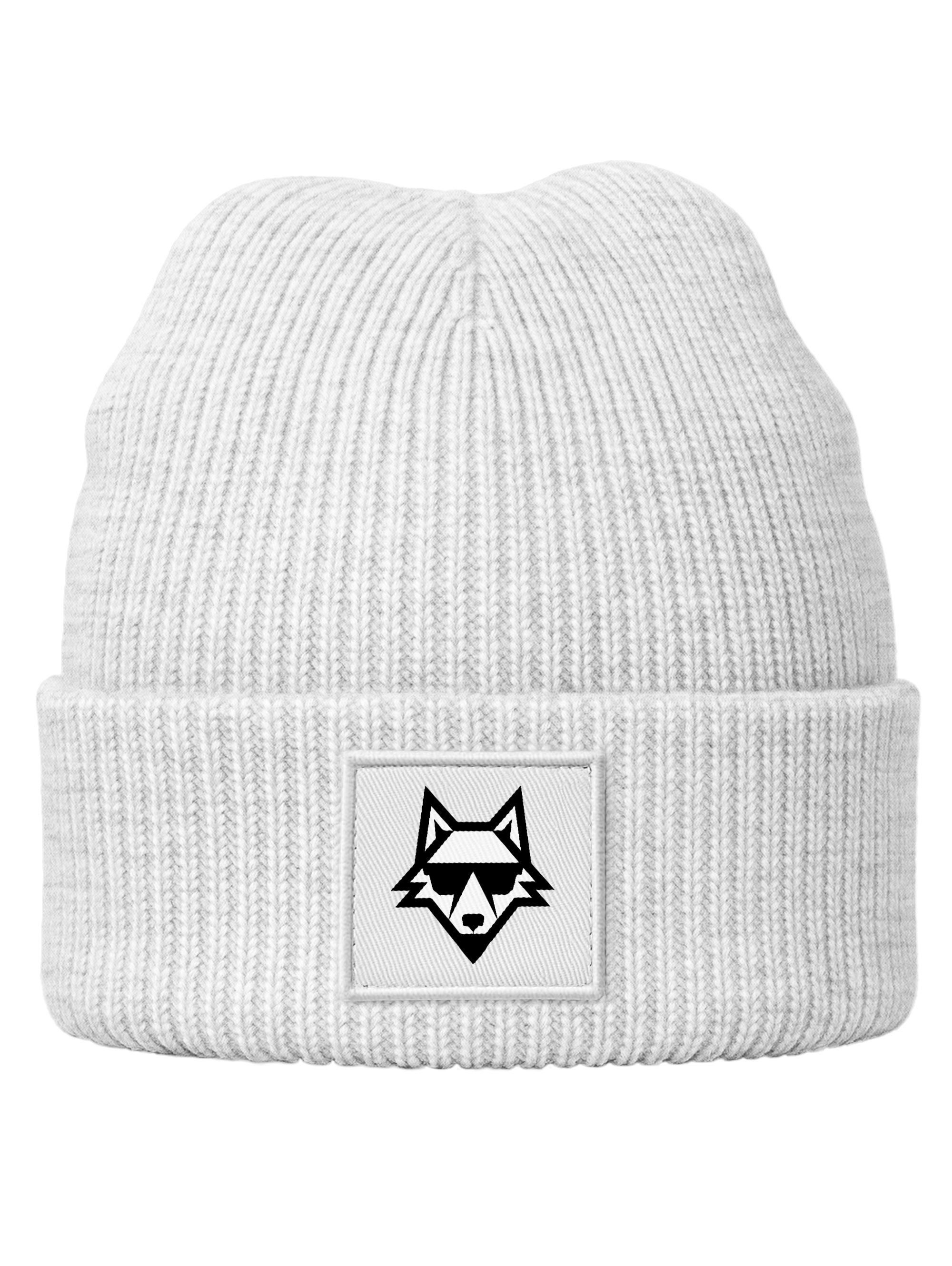 Beanie Wintermütze Kinder Beanie Jungen Patch mit Aufdruck Wolf Print