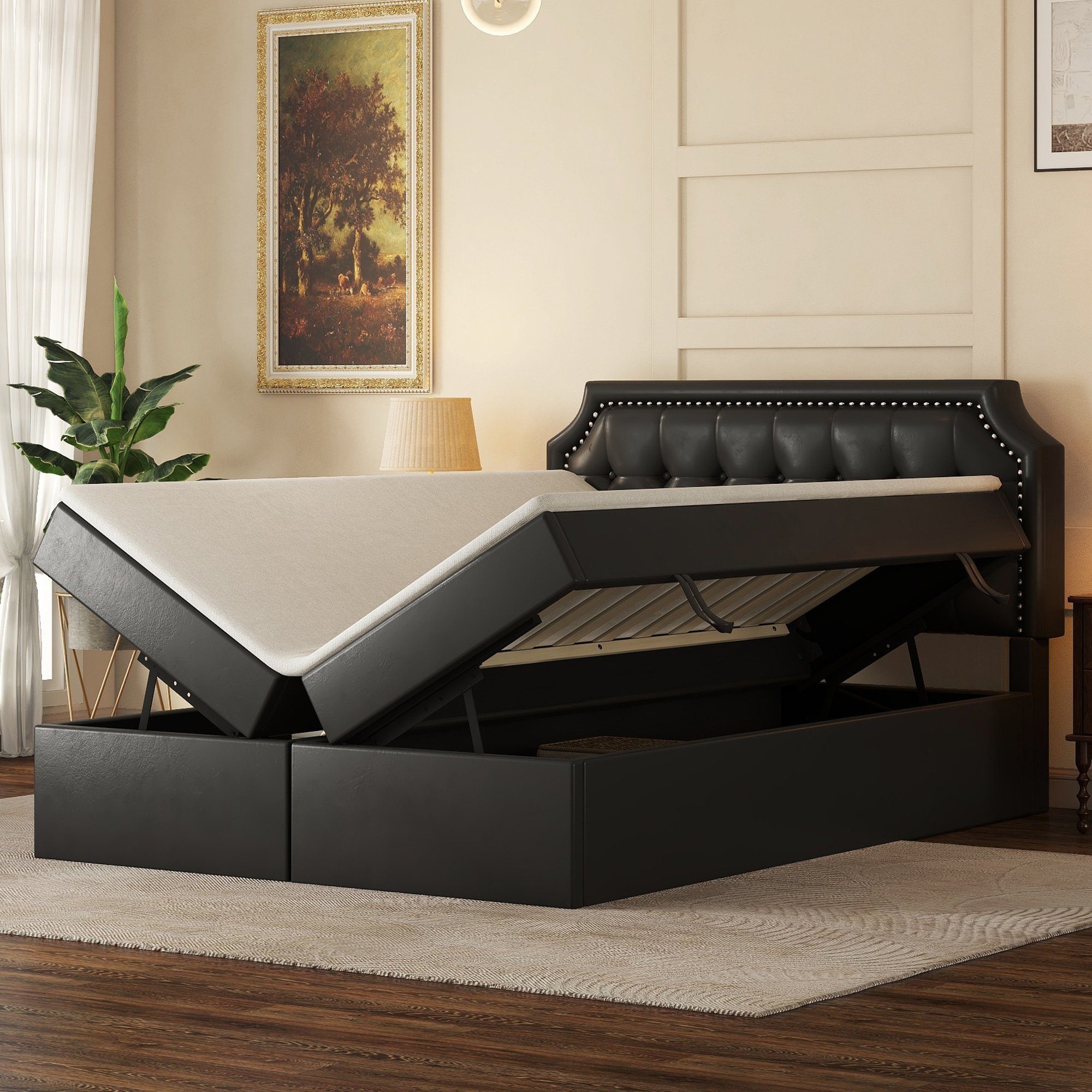 Flieks Polsterbett, Hydraulisches Boxbett Doppelbett mit Stauraum Kunstlede günstig online kaufen