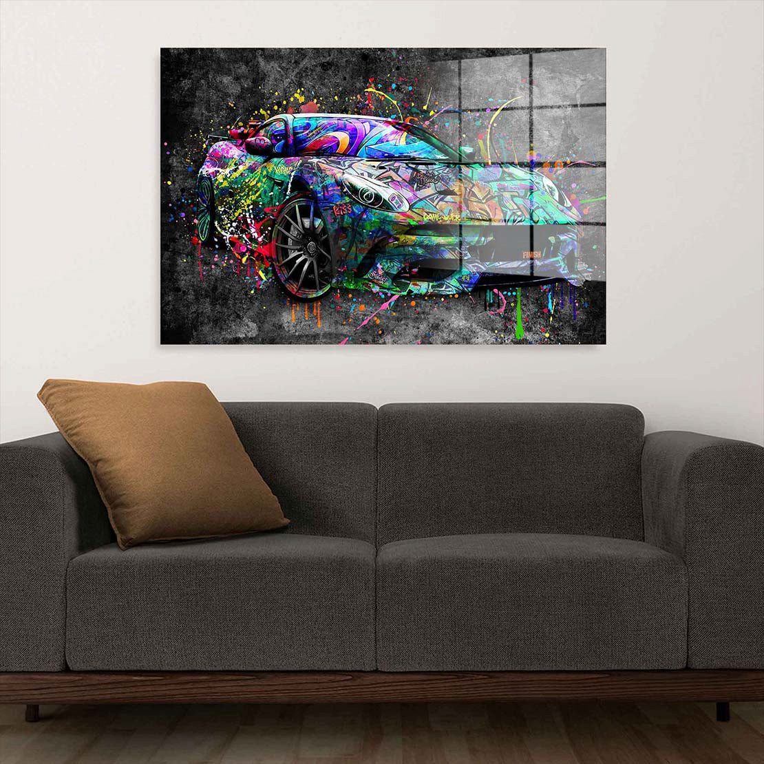 Artedinoi Acrylglasbild Sportwagen Graffiti Acrylglas Wandbild Bild Wanddeko Wohnzimmer XL