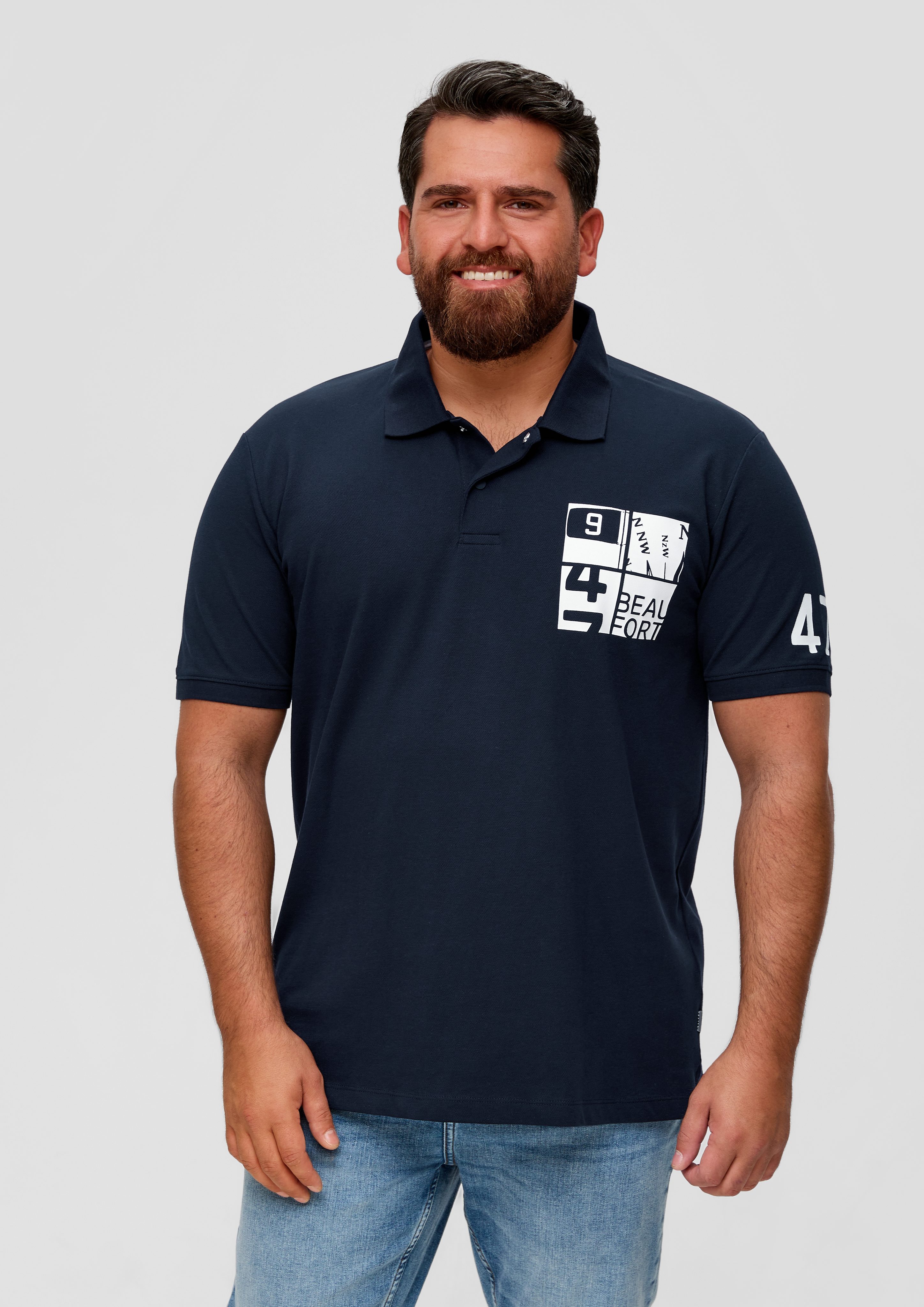 s.Oliver Kurzarmshirt Polo-Shirt aus Baumwollstretch navy