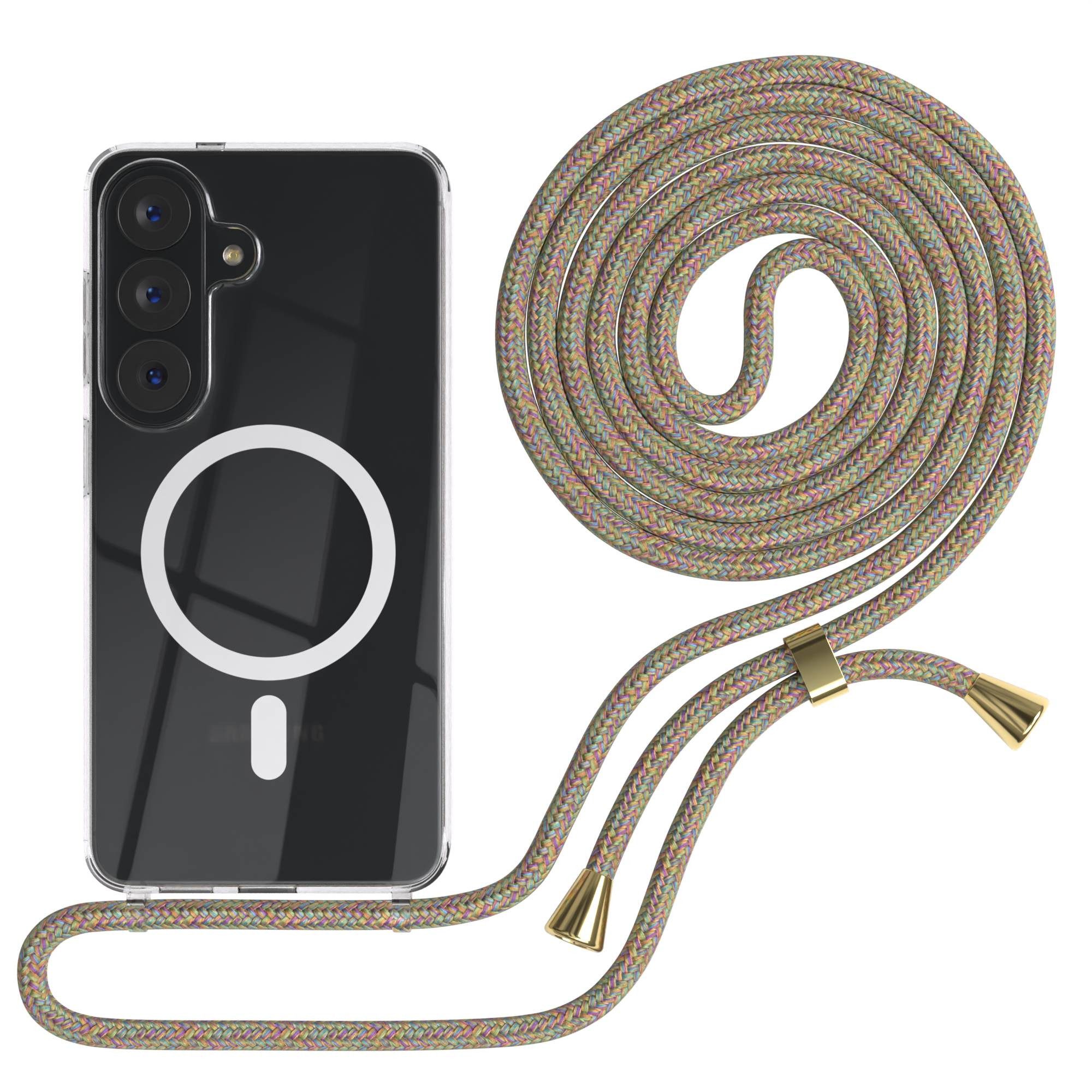 EAZY CASE Handykette mit Magsafe Hülle für Samsung Galaxy S26 6,3 Zoll, Hülle Smartphonekette für Unterwegs Klare Festivalhülle Bunte Kette