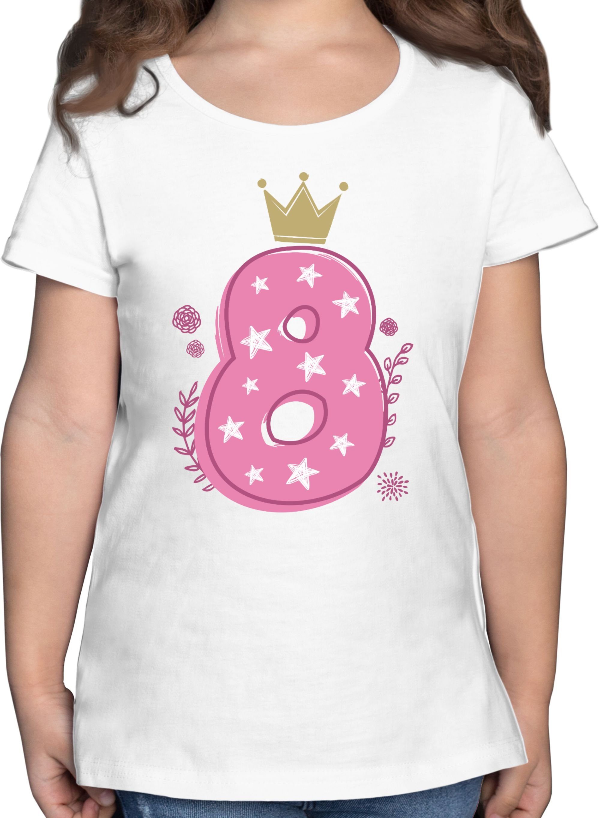 Shirtracer T-Shirt Achter Mädchen Krone Sterne 8. Geburtstag 2 Weiß | T-Shirts