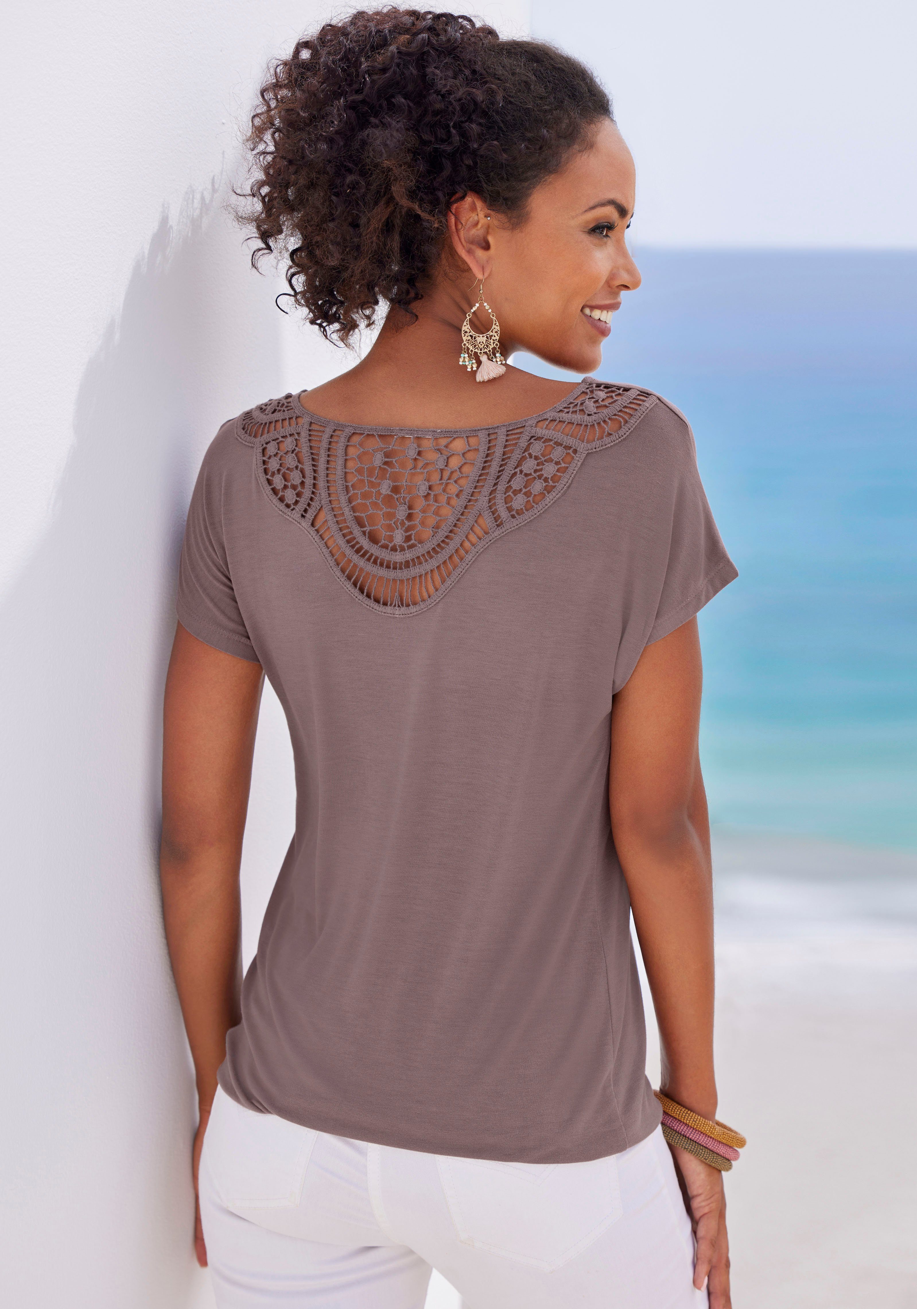 Vivance by Lascana Kurzarmshirt mit Spitzeneinsatz im Rücken aus elastischem Viskose Jersey – Bild 3 von 5