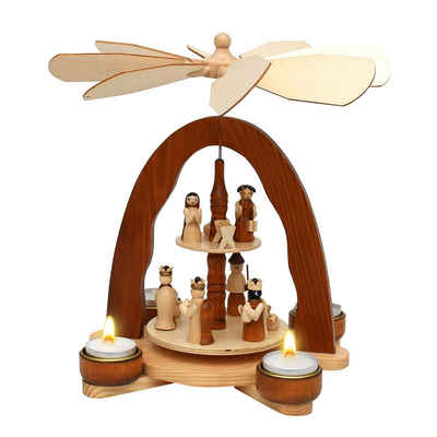 SIGRO Weihnachtspyramide »Holz Teelicht-Tischpyramide mit Heiliger Familie«