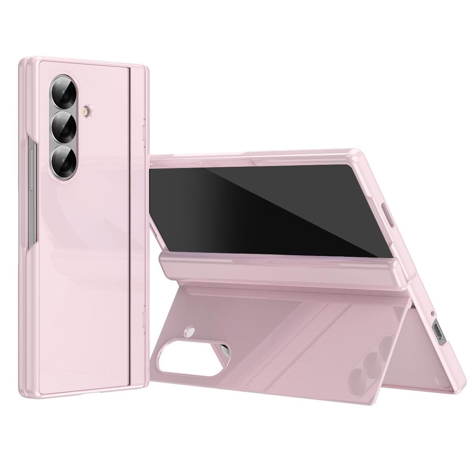 Wigento Handyhülle Für Samsung Galaxy Z Fold7 Glanzlack Hülle mit Scharnierschutz Rosa, Piano-Finish, Scharnierschutz, Standfunktion