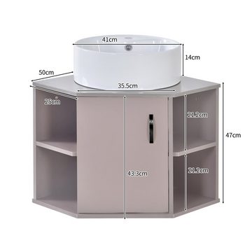 Merax Badmöbel-Set, (Waschbeckenunterschrank hängend mit Aufsatzbecken, ohne Ablaufgarnitur), Hängeschrank mit Arbeitsplatte aus Marmor, mit Wasserhahnöffnung