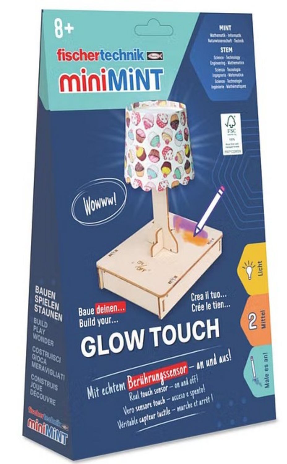 fischertechnik Fischertechnik 579982 - miniMINT, Glow Touch, Lampe, Technik-Holzbausa Konstruktions-Spielset