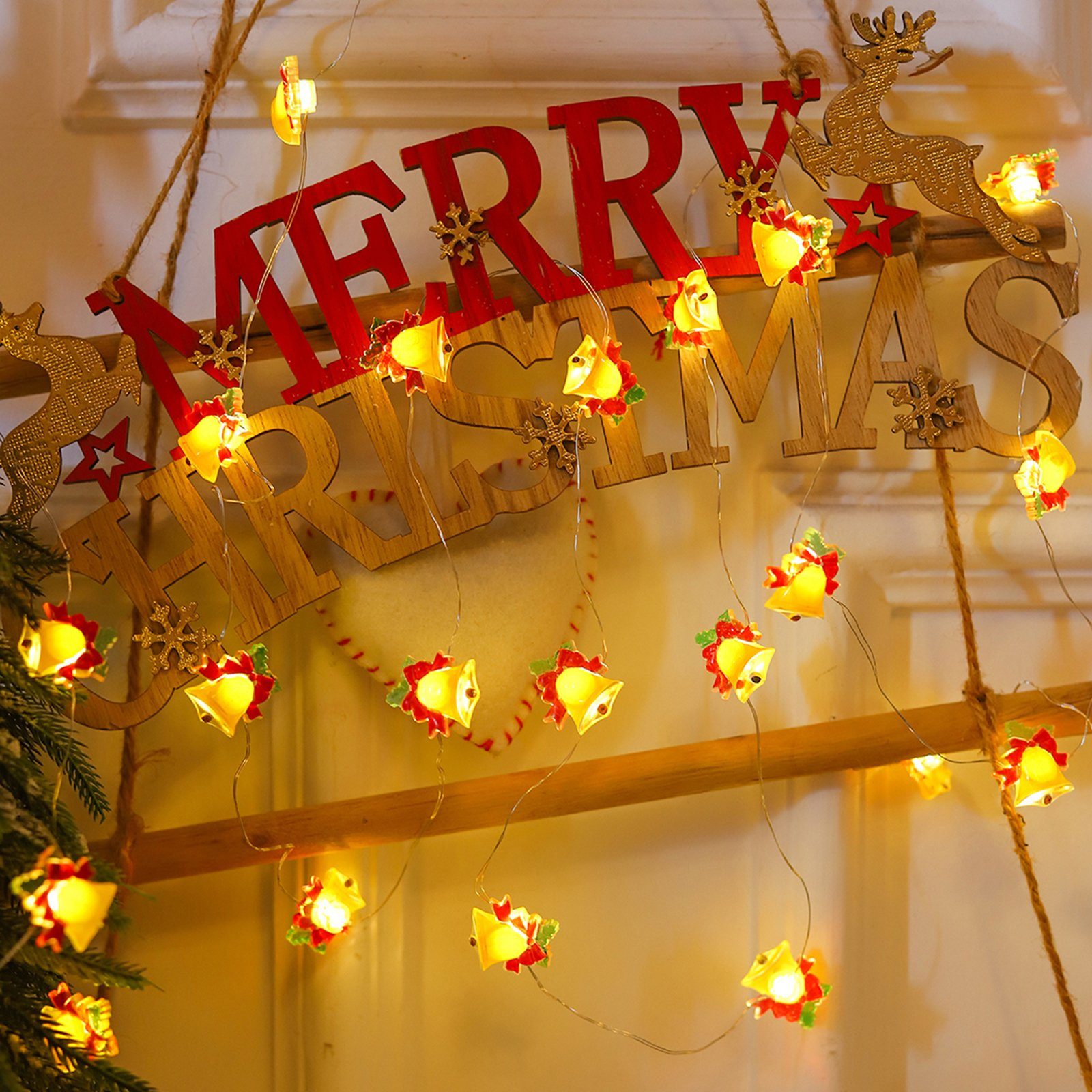 Rosnek LED-Lichterkette 1/2M, Weihnachtsglocke Weihnachtsmotiv, Deko Kupferdraht, Restaurant Party, Schlafzimmer batterie, für