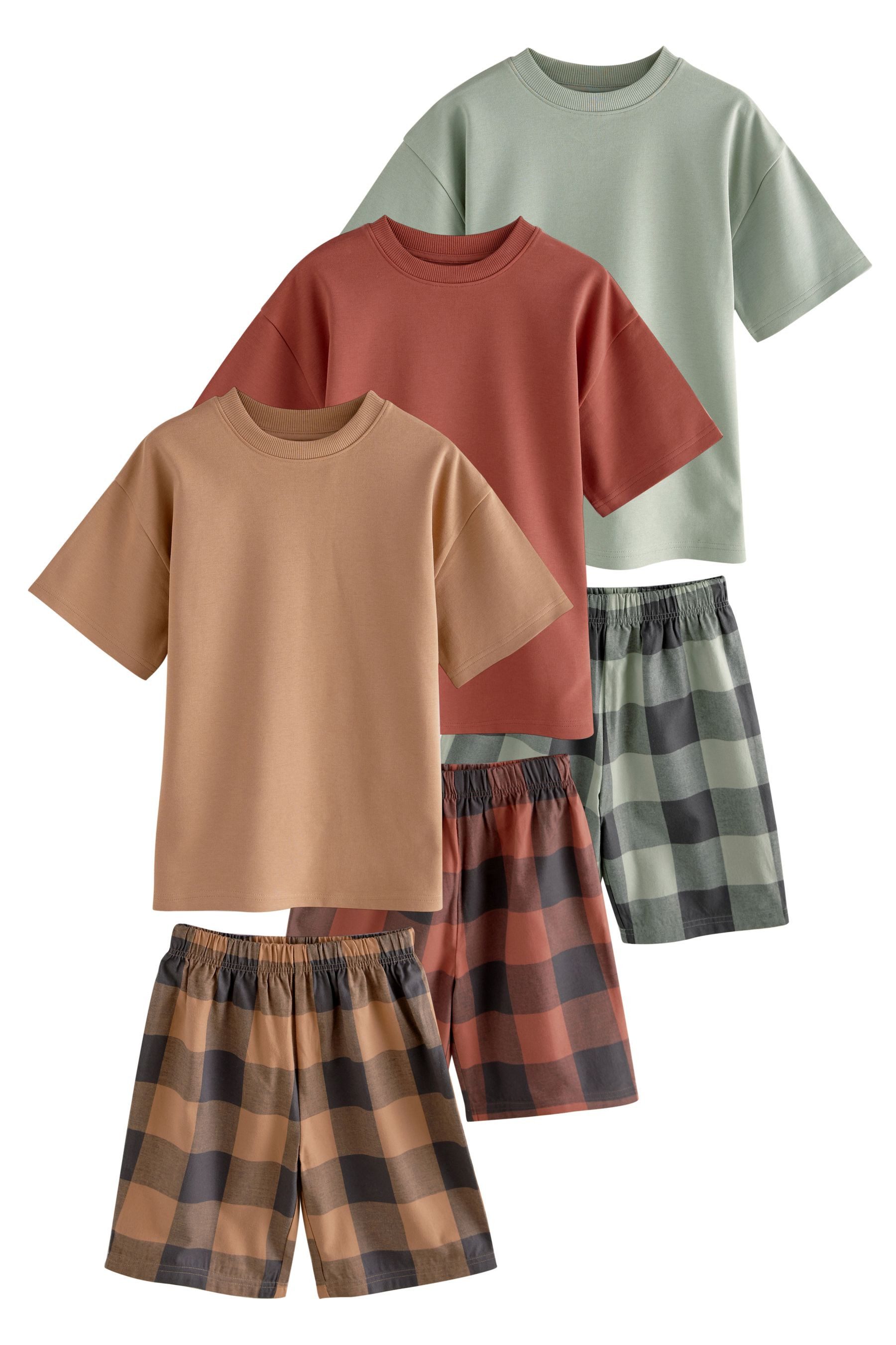 Pyjama Karierte kurze Schlafanzüge, 3er-Pack