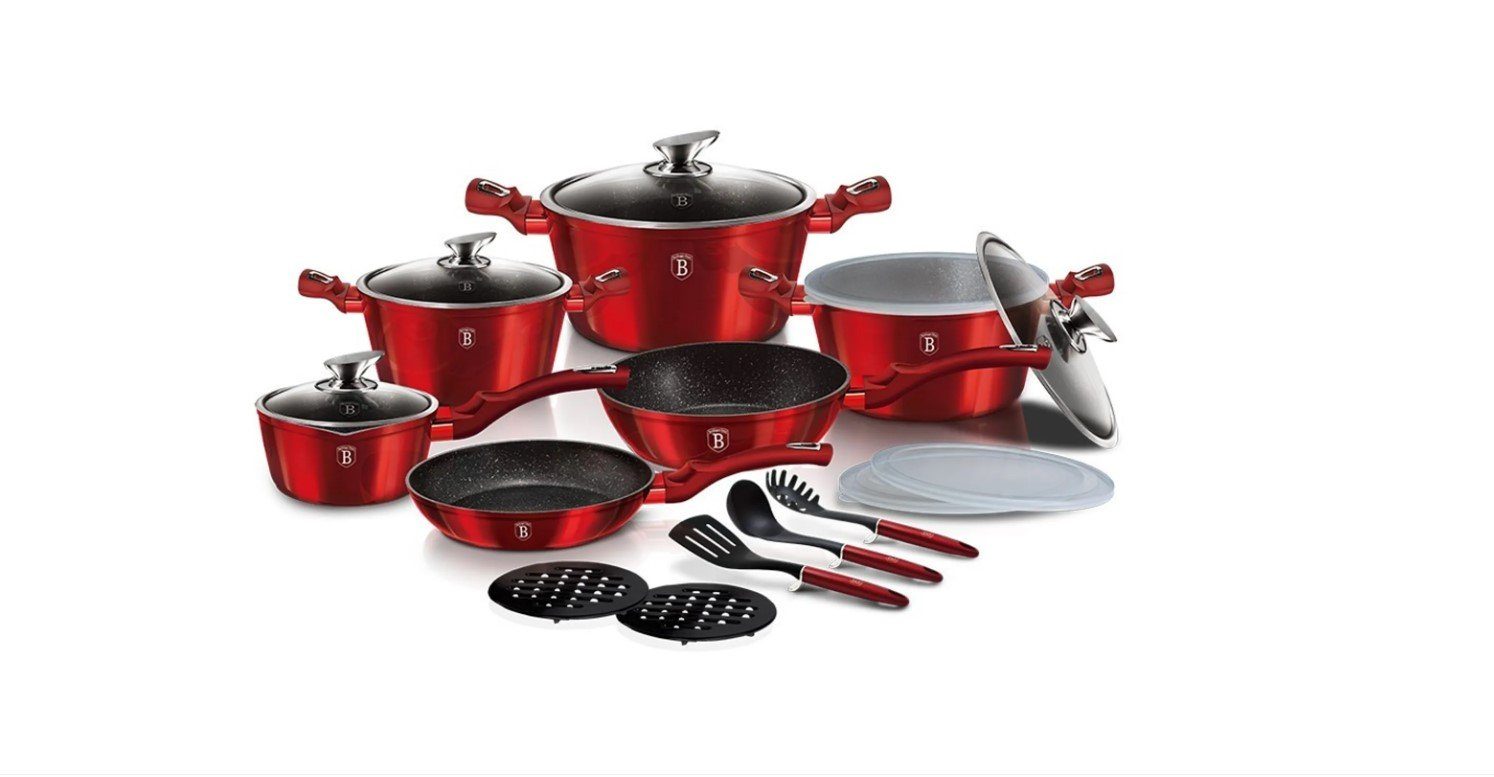 BerlingerHaus Topf-Set Geschirr-Set Burgund Metallic Line 18-teilig